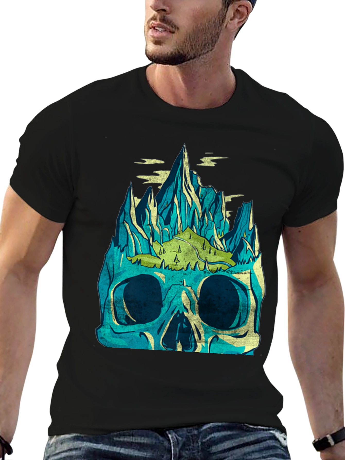 Black Skull Mountain Graphic Tee - Men's Black T-Shirt view 6