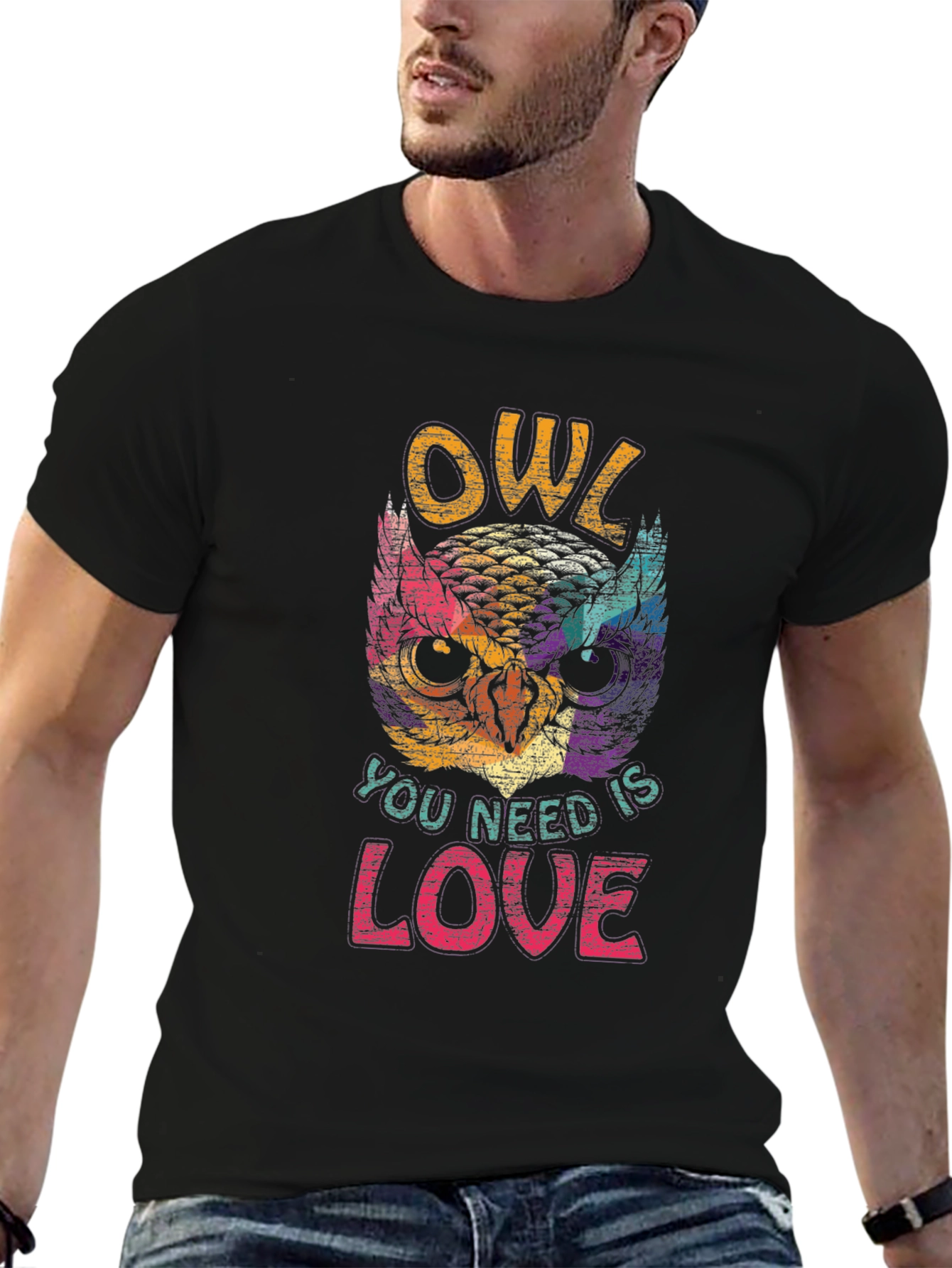 Black Owl You Need Is Love Graphic T-Shirt view 6