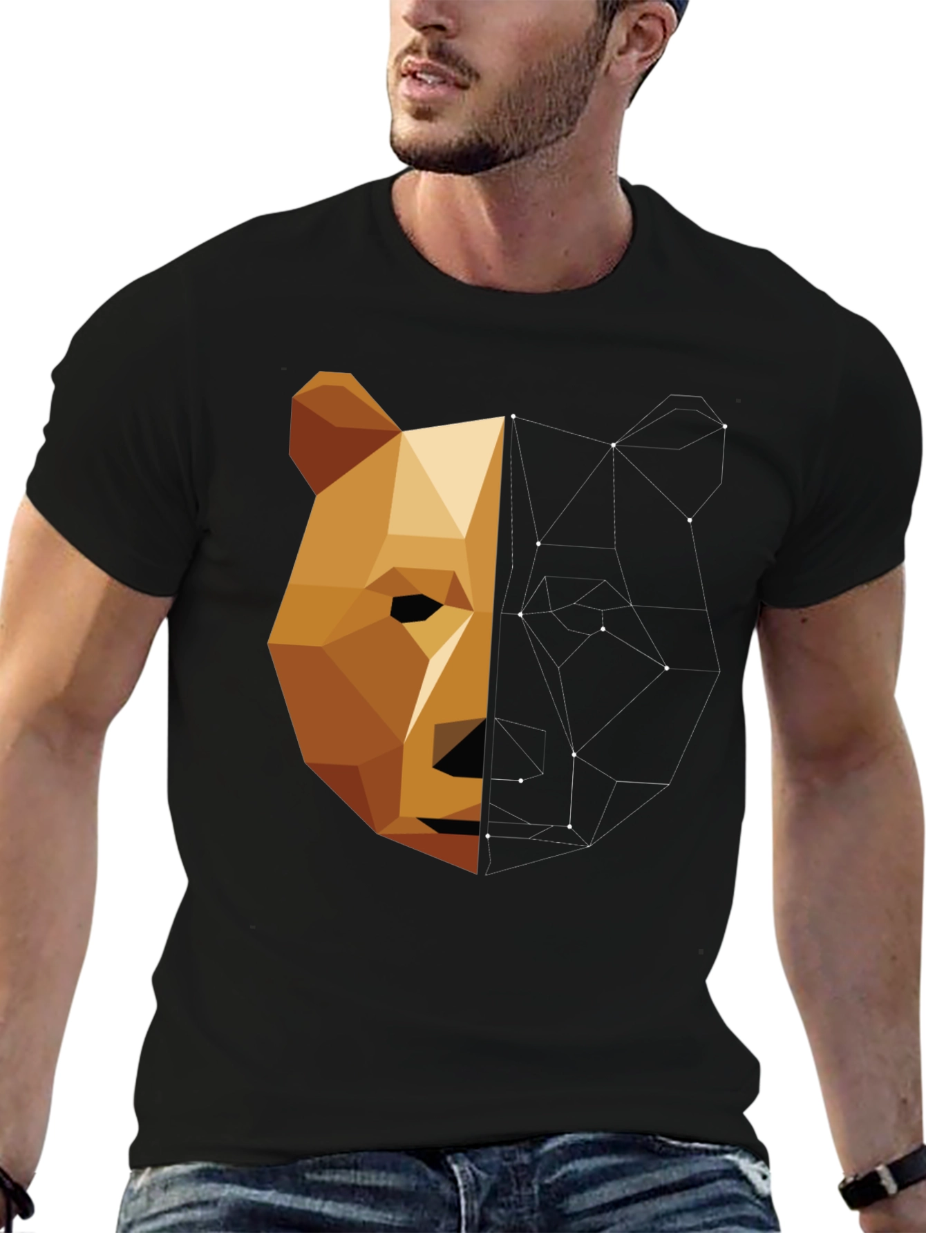 Black Geometric Bear Graphic Tee - Men's Black T-Shirt view 6