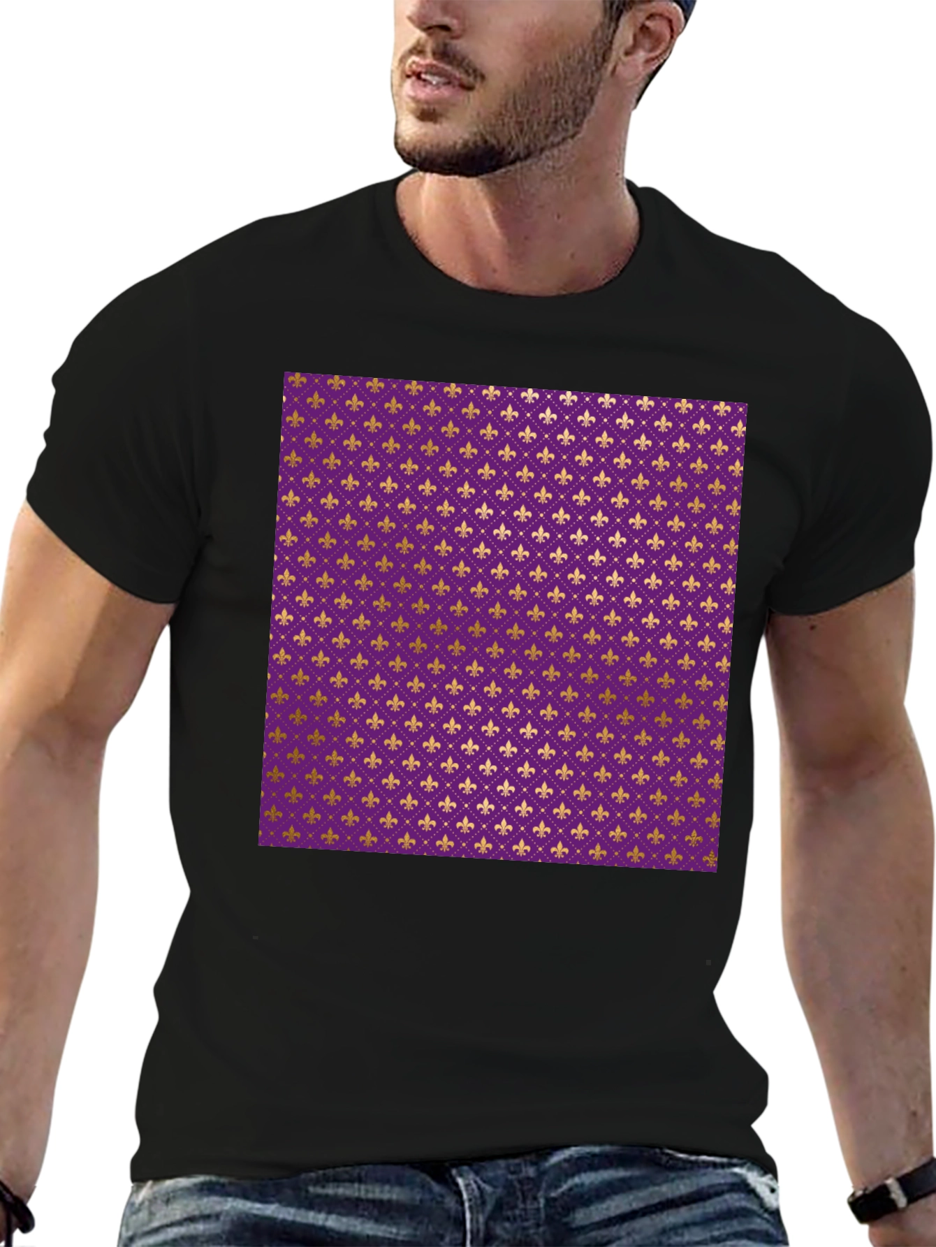 Black Fleur-de-lis Pattern T-Shirt view 6