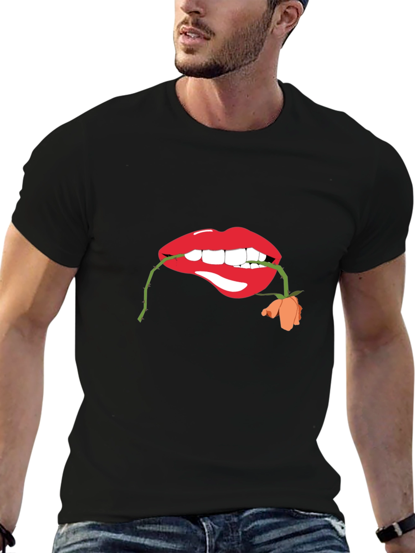Black Lips with Rose Graphic T-Shirt view 6