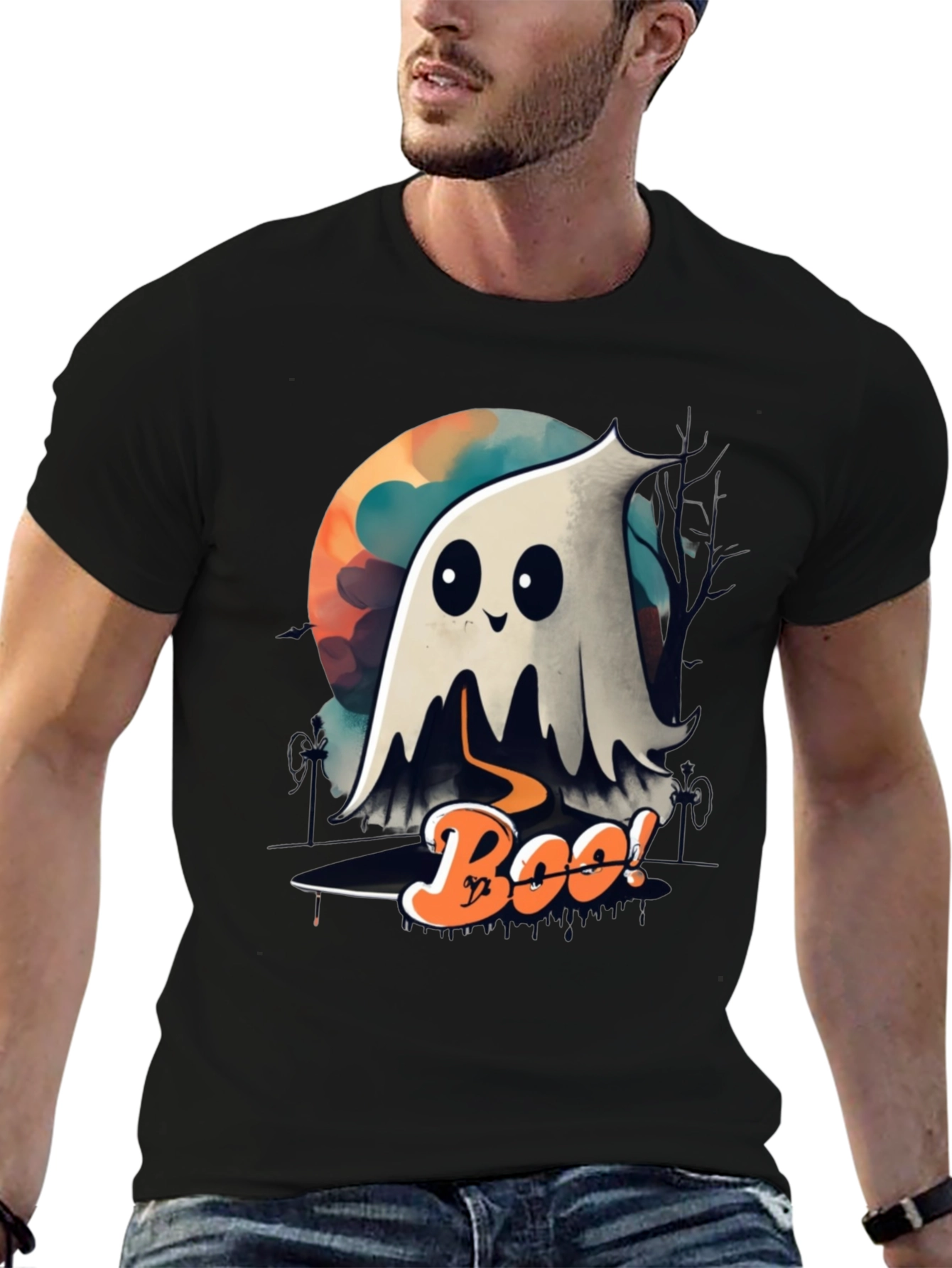 Black Spooky Boo Ghost Halloween T-Shirt view 6