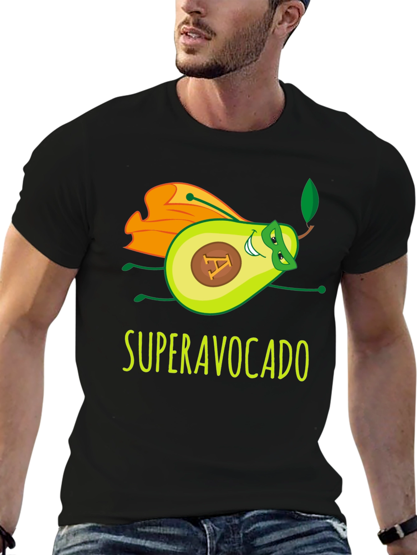 Black Super Avocado Funny Graphic Tee view 6