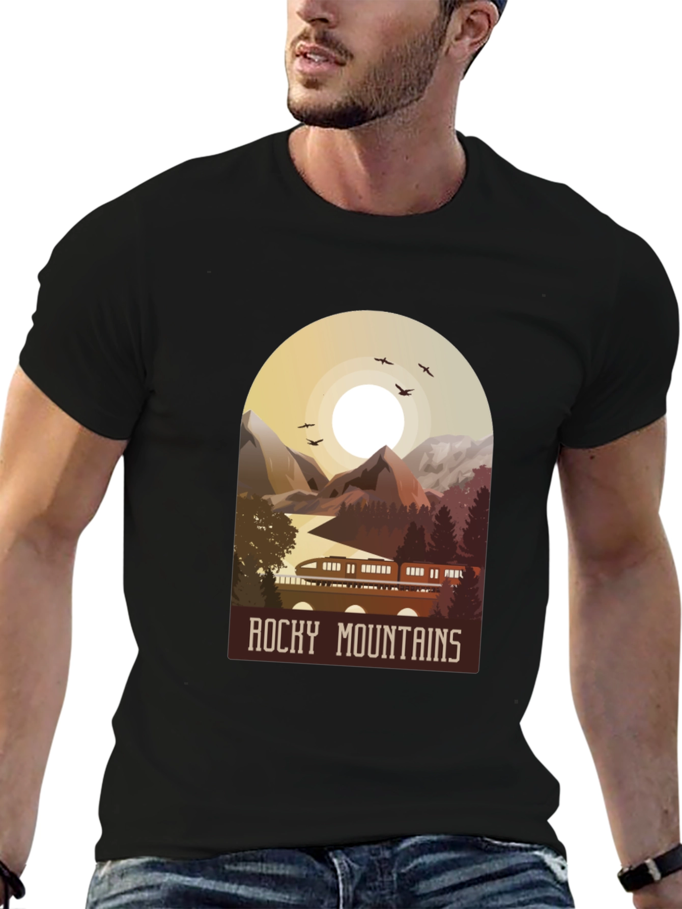 Black Rocky Mountains Graphic T-Shirt - Nature Adventure Tee view 6