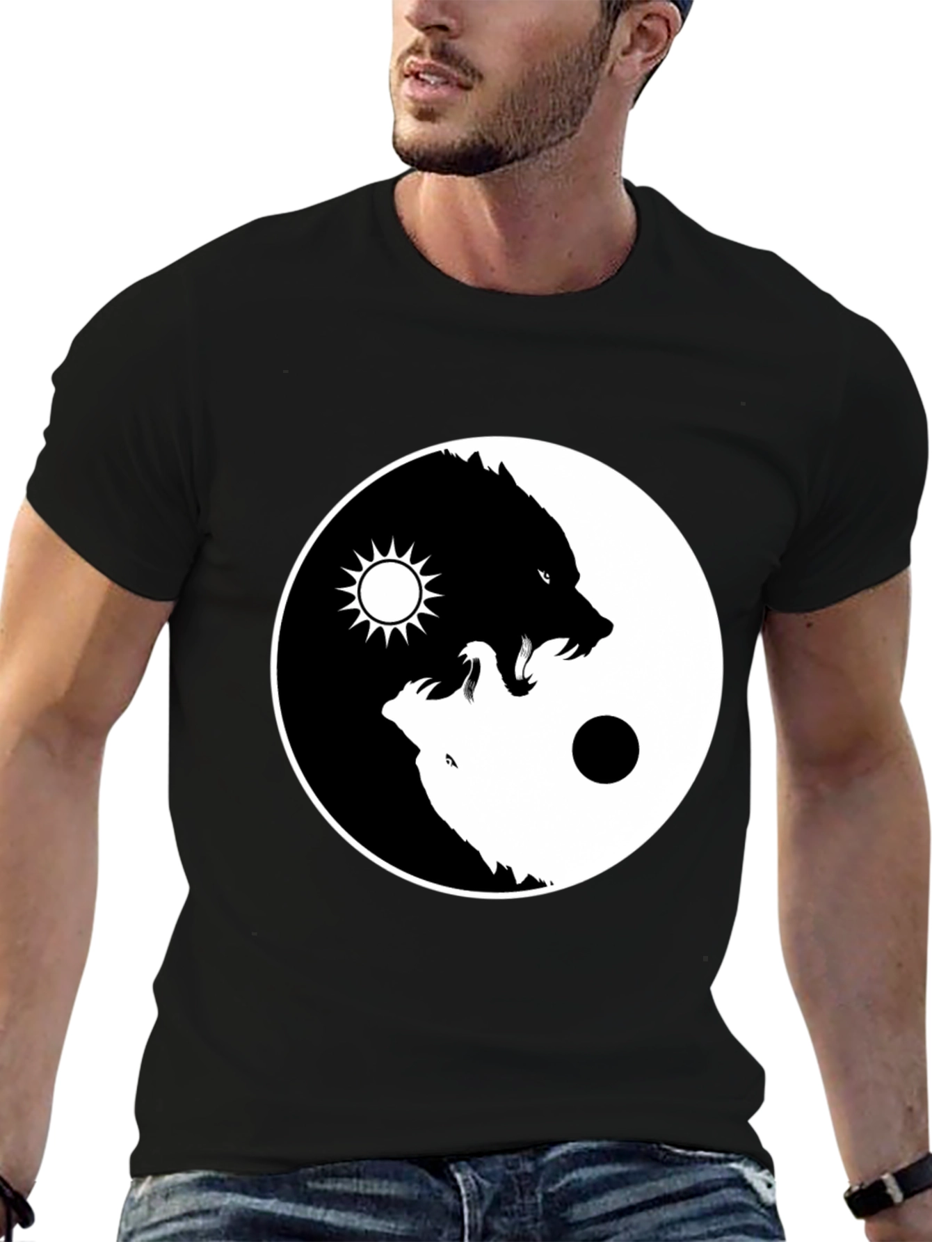 Black Yin Yang Wolf Graphic Tee - Balance Design view 6