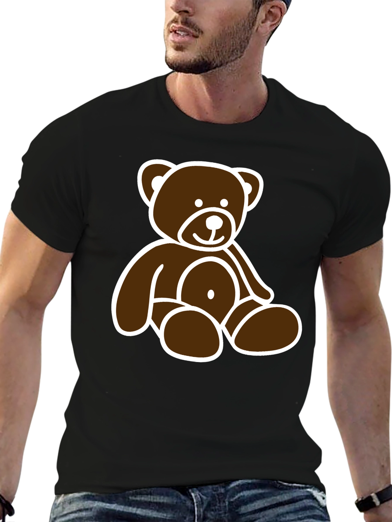 Black Teddy Bear Graphic Tee - Black Unisex T-Shirt view 6