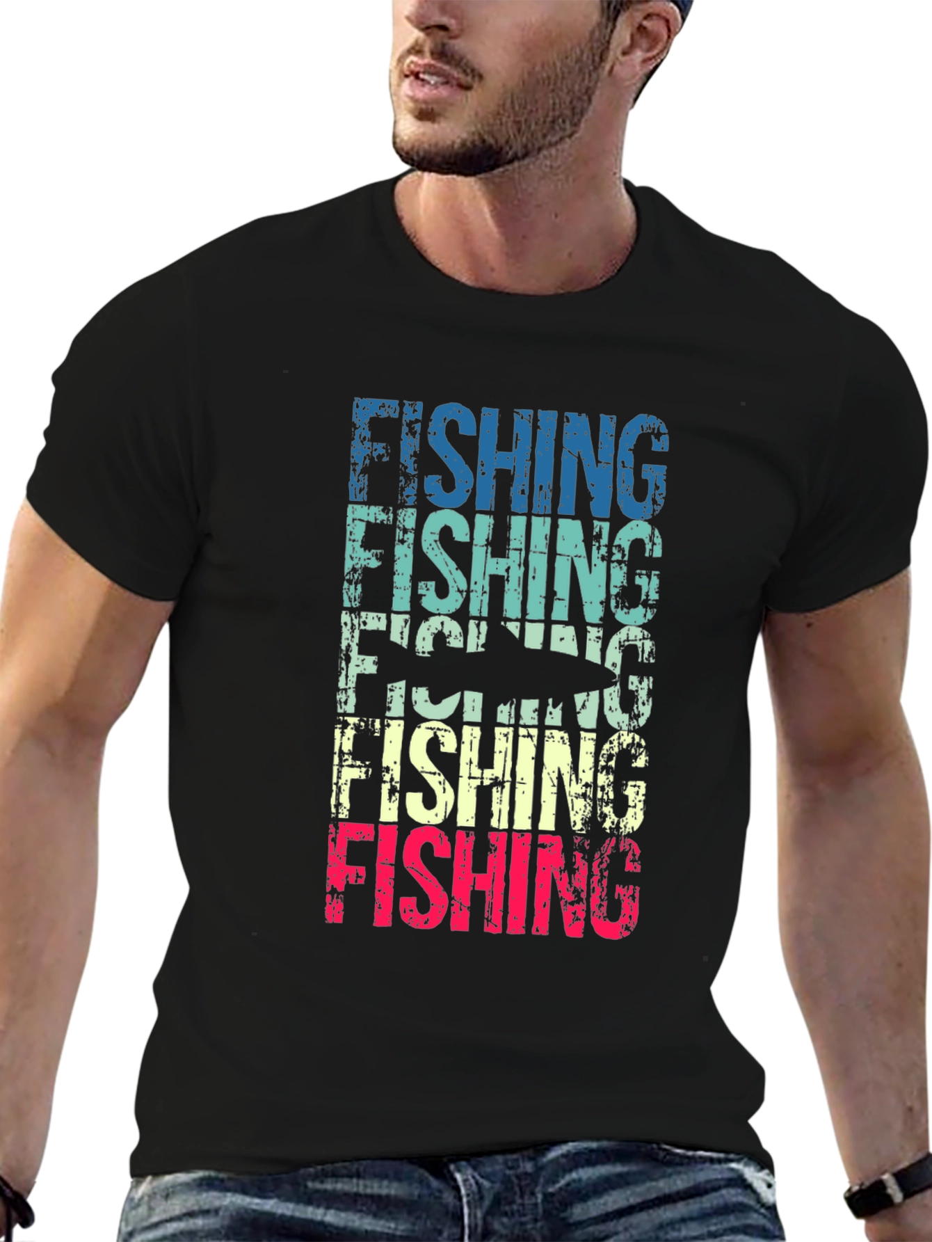 Black Retro Fishing T-Shirt view 6