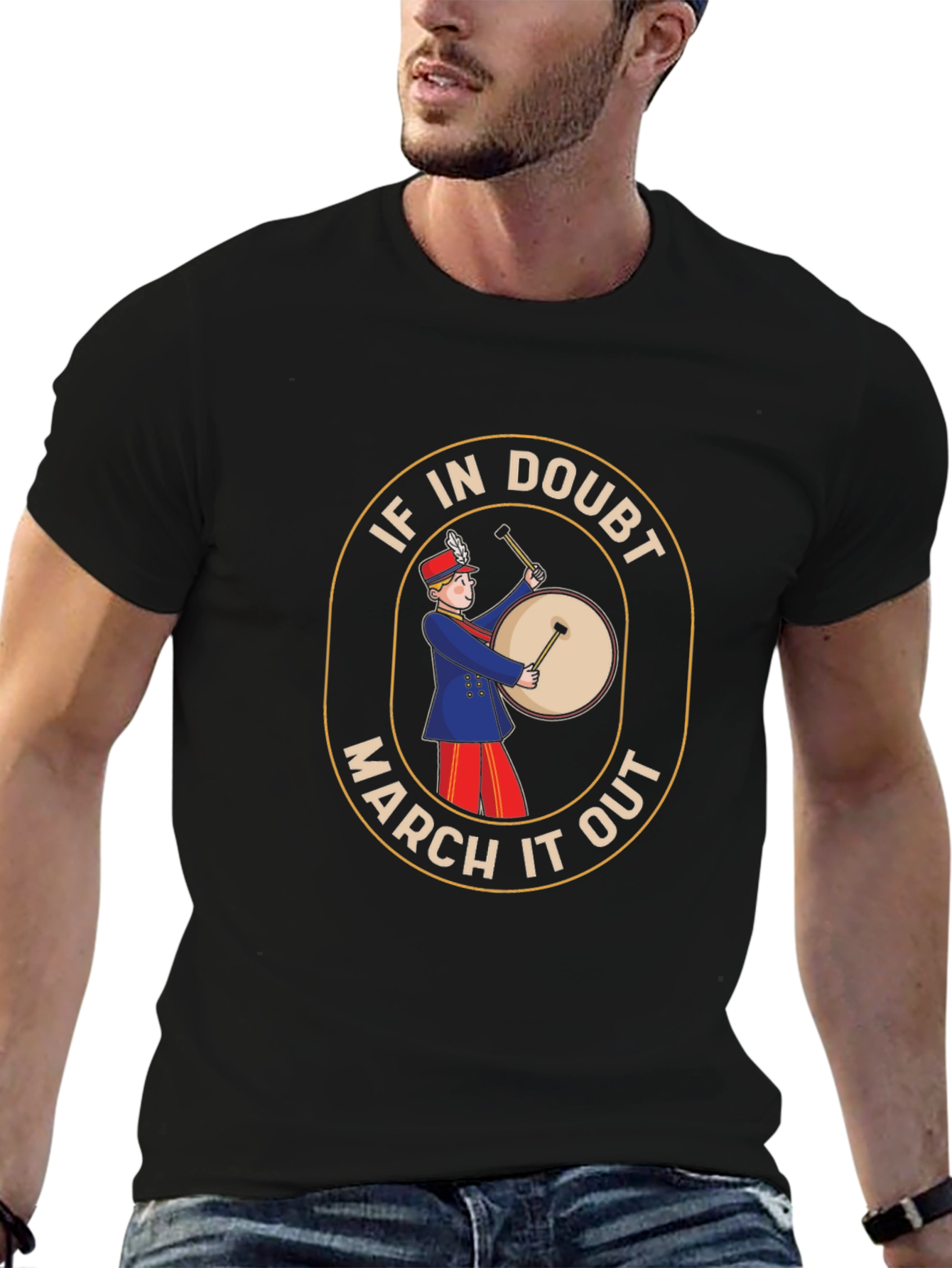Black Marching Band Drum T-Shirt - If In Doubt, March It Out! view 6