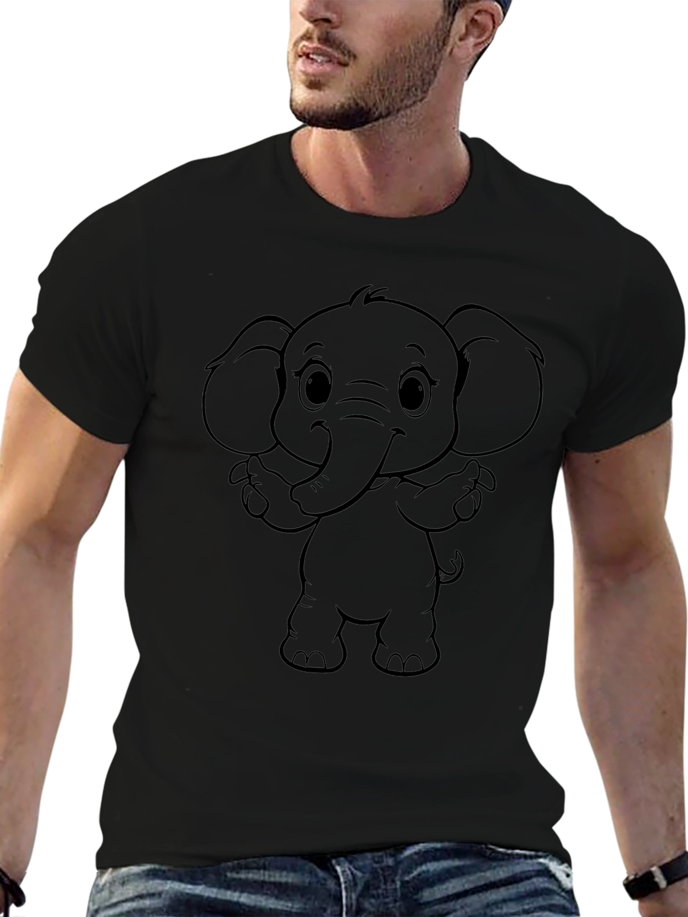 Black Cute Elephant Graphic Tee - Black Cotton Blend view 6