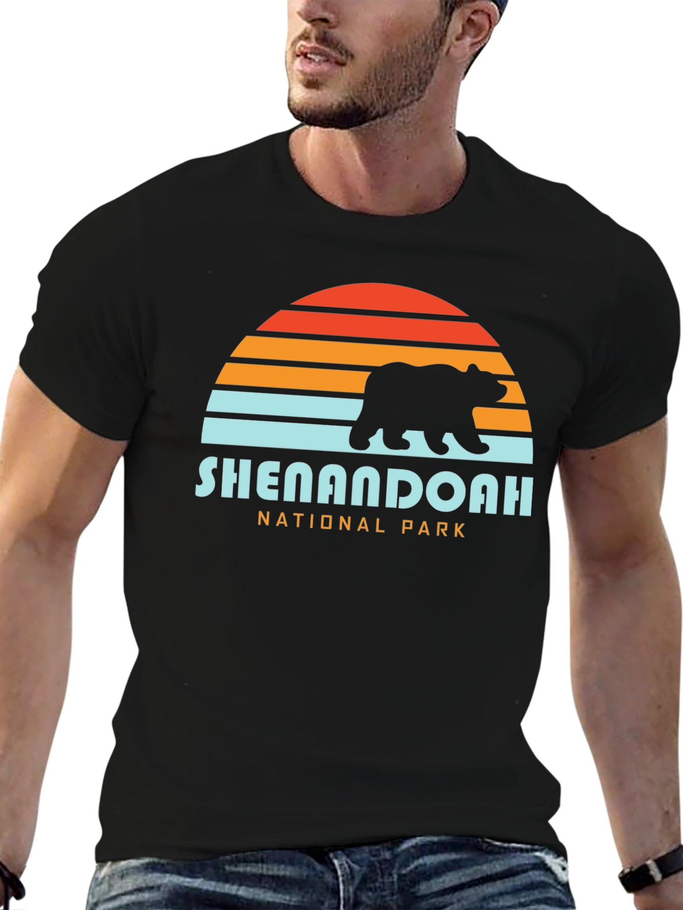 Black Shenandoah National Park Bear Sunset Graphic T-Shirt view 6