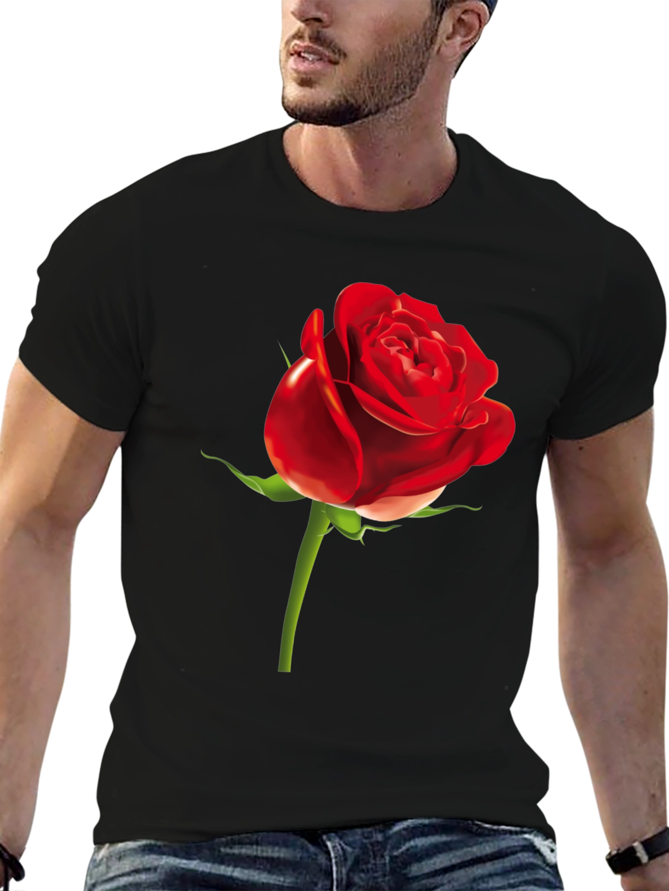Red Rose Graphic Print Black T-Shirt - 6