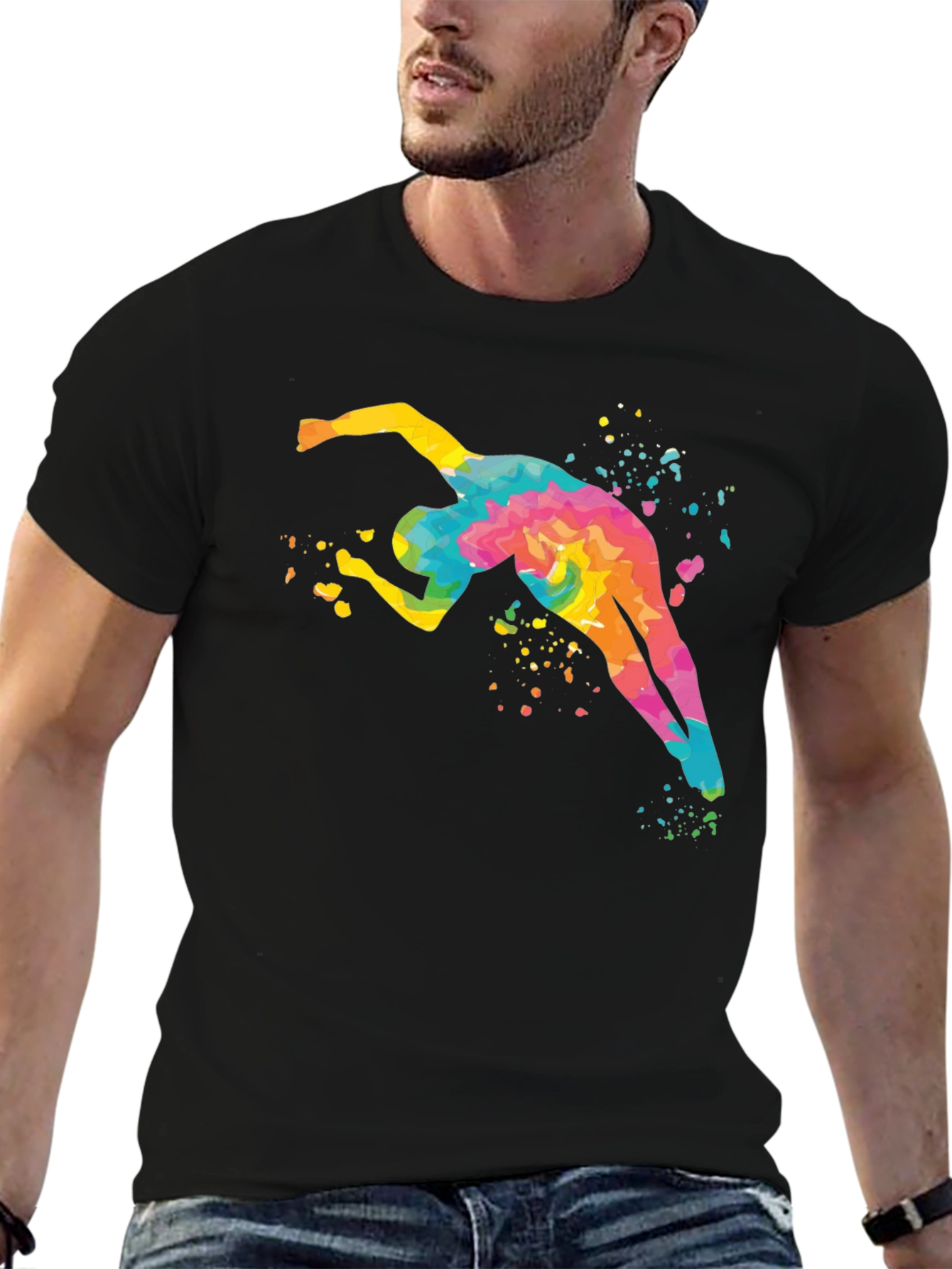 Black Watercolor Swimmer Graphic Tee - Black view 6