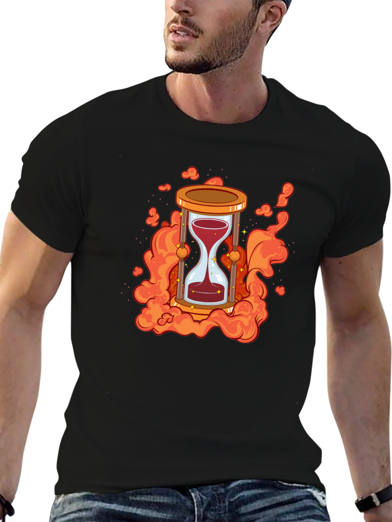 Black Hourglass Fire Graphic Tee - Bold & Stylish view 6