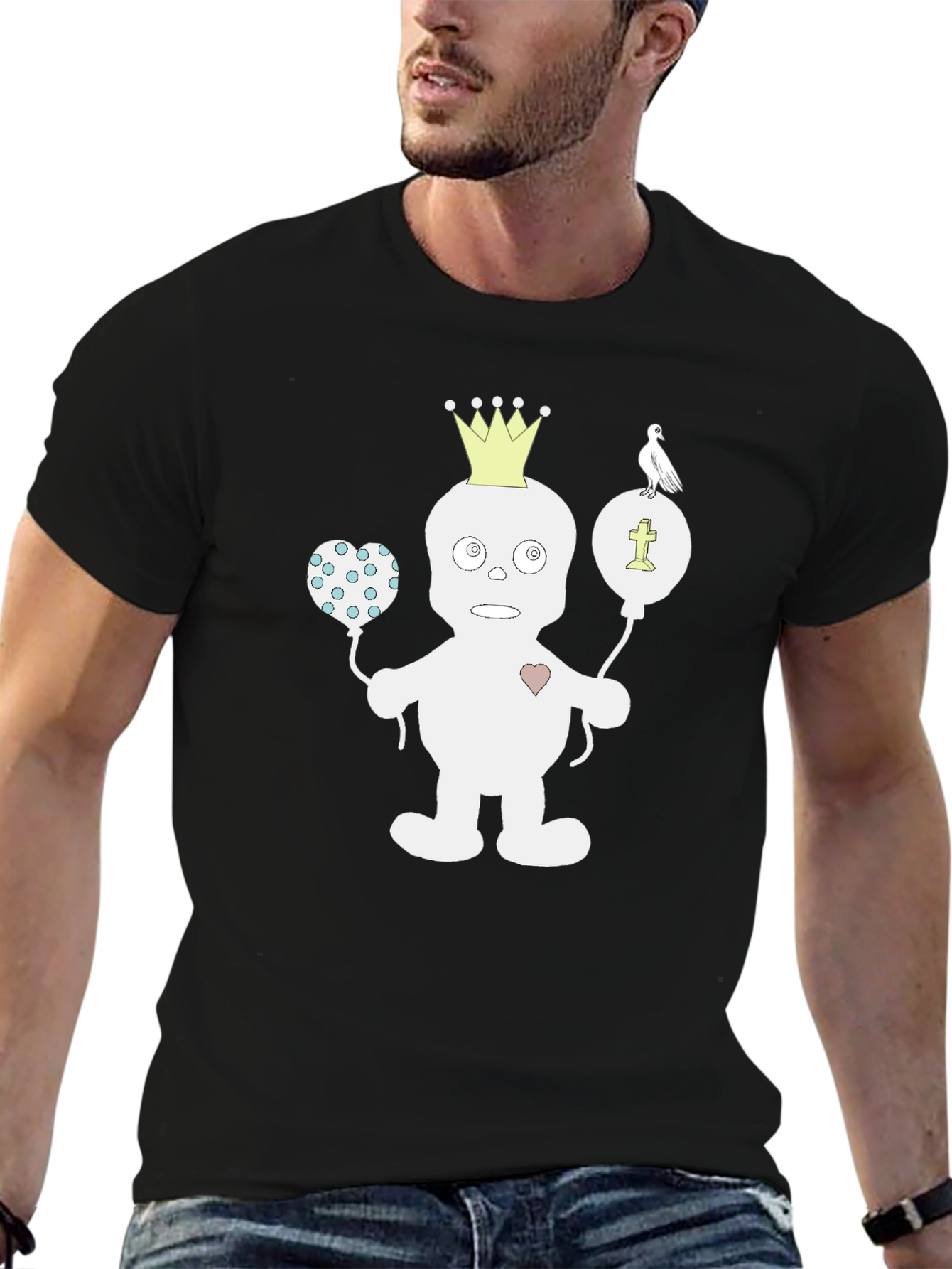 Black Funny Cartoon Character Black T-Shirt view 6