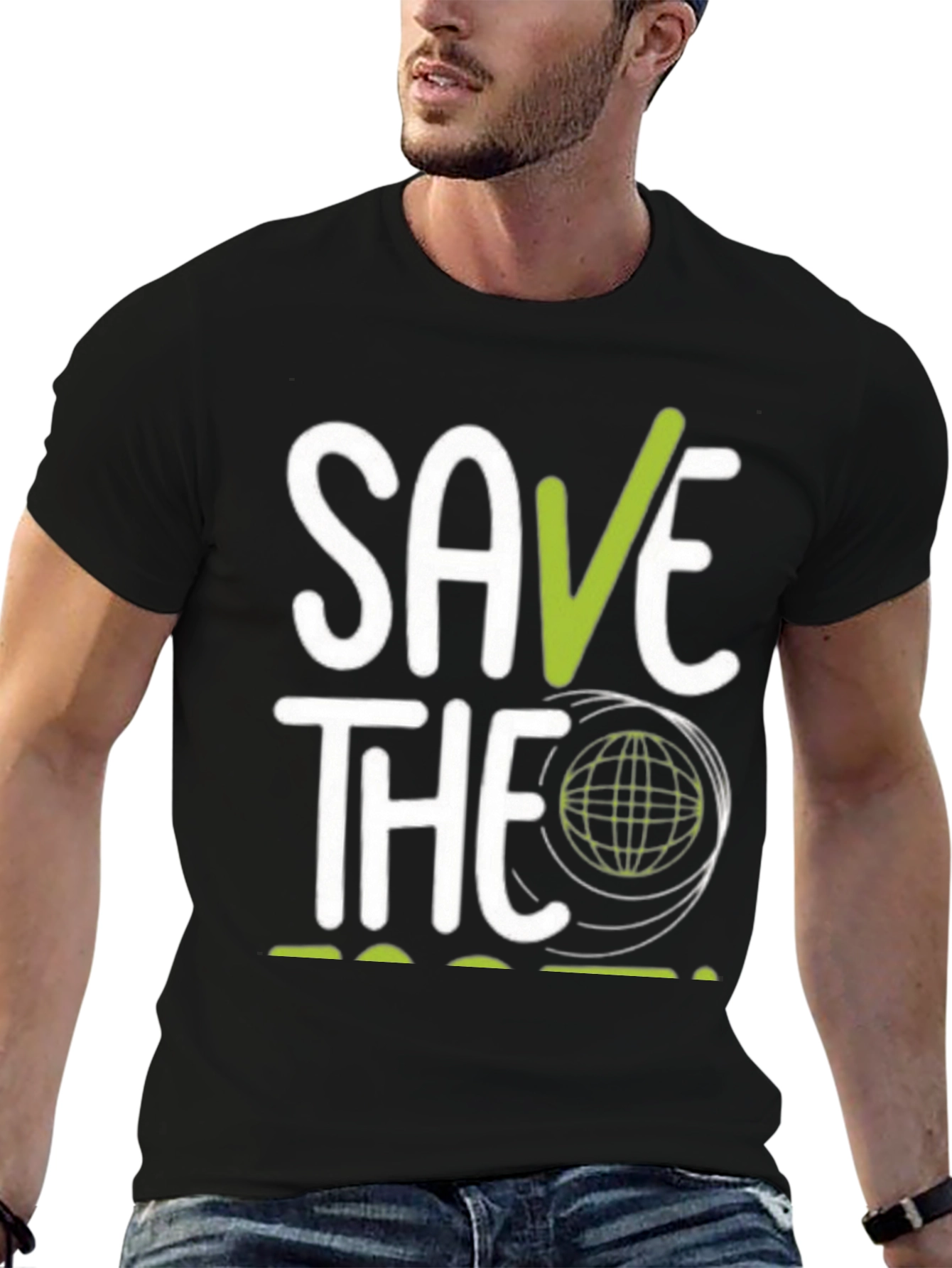 Black Save the Planet Graphic T-Shirt - Eco-Friendly Design view 6