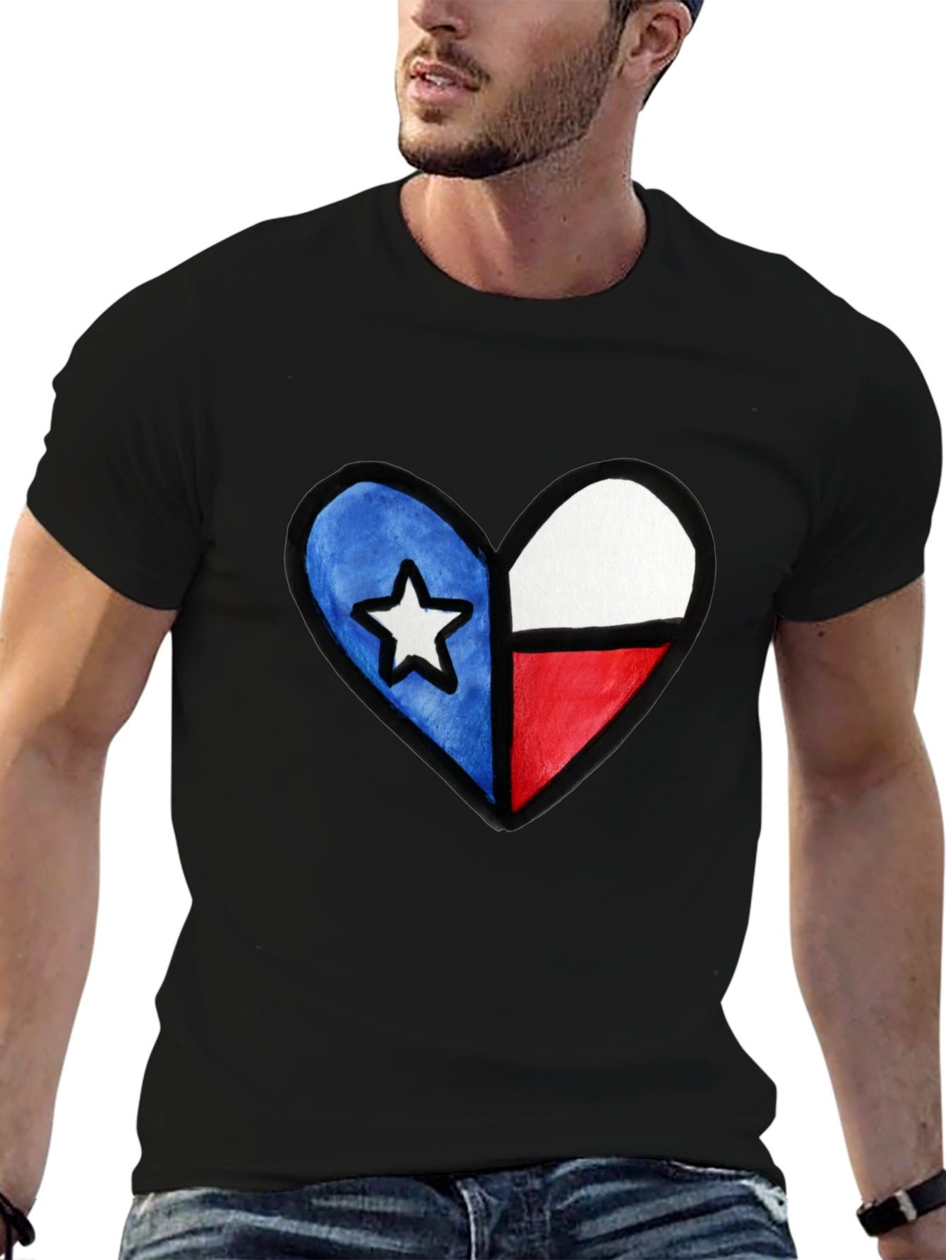 Black Texas Flag Heart T-Shirt - Show Your State Pride view 6