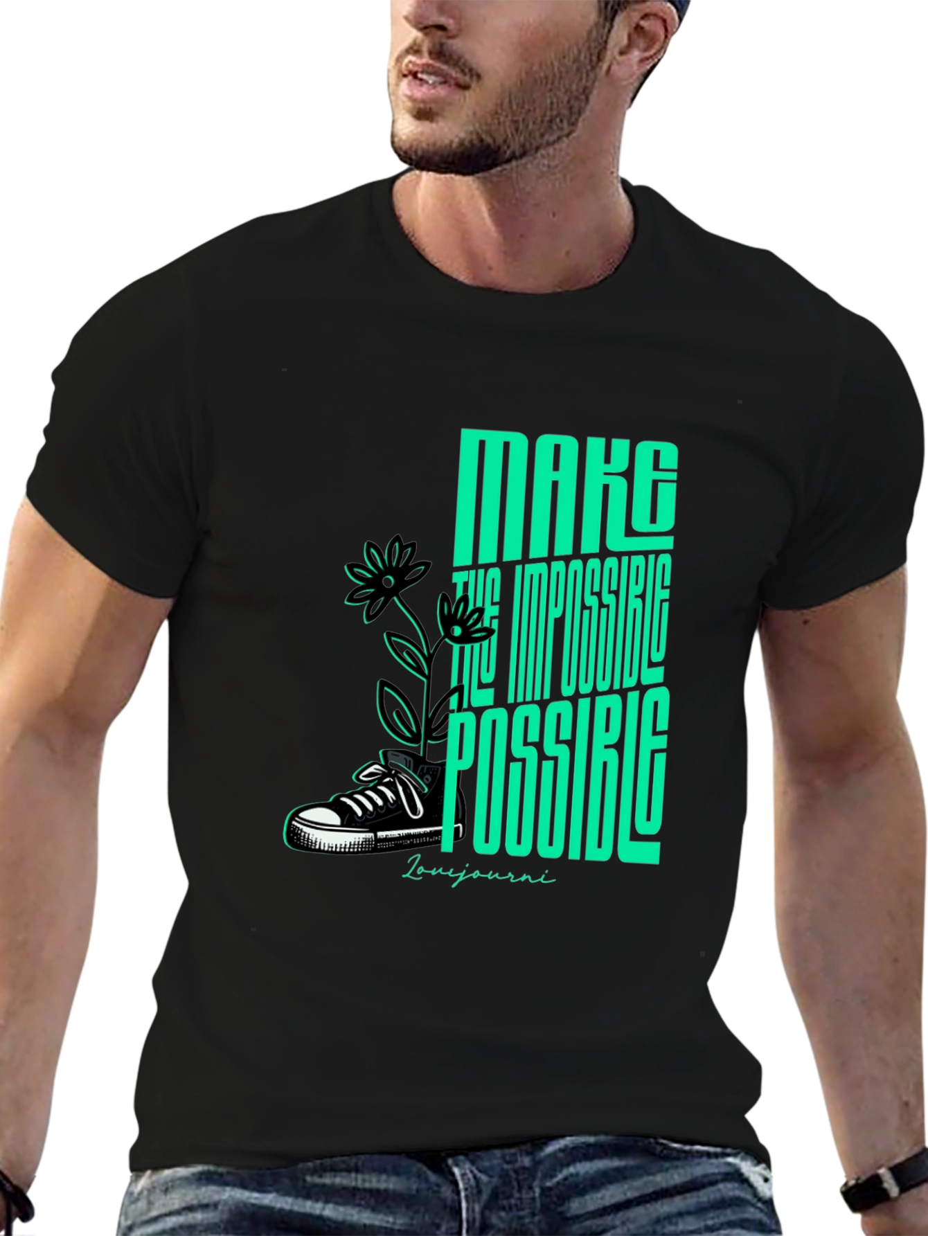 Black Motivational Graphic Tee - Make Impossible Possible view 6