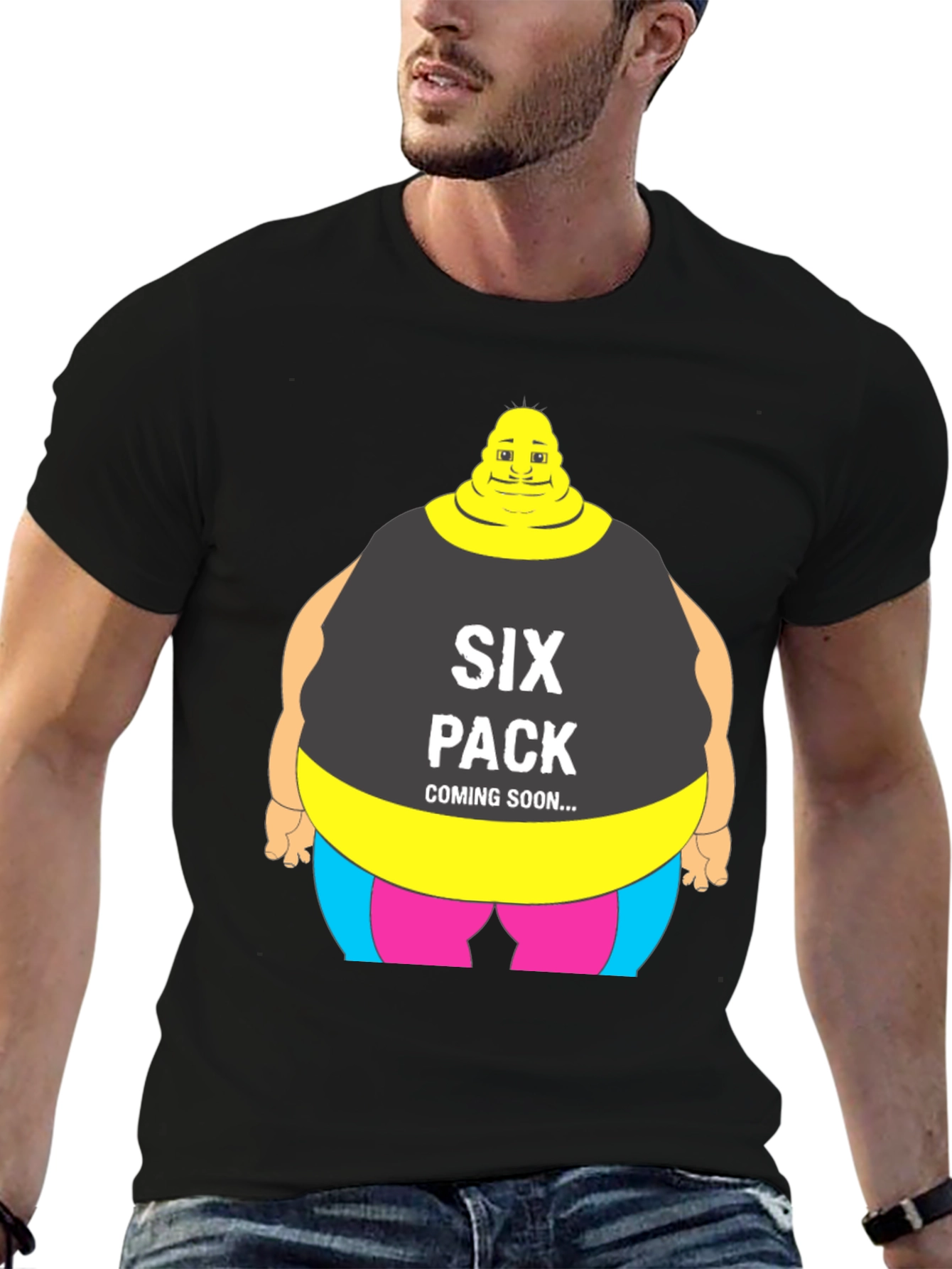 Black Funny Six Pack Coming Soon Graphic T-Shirt view 6