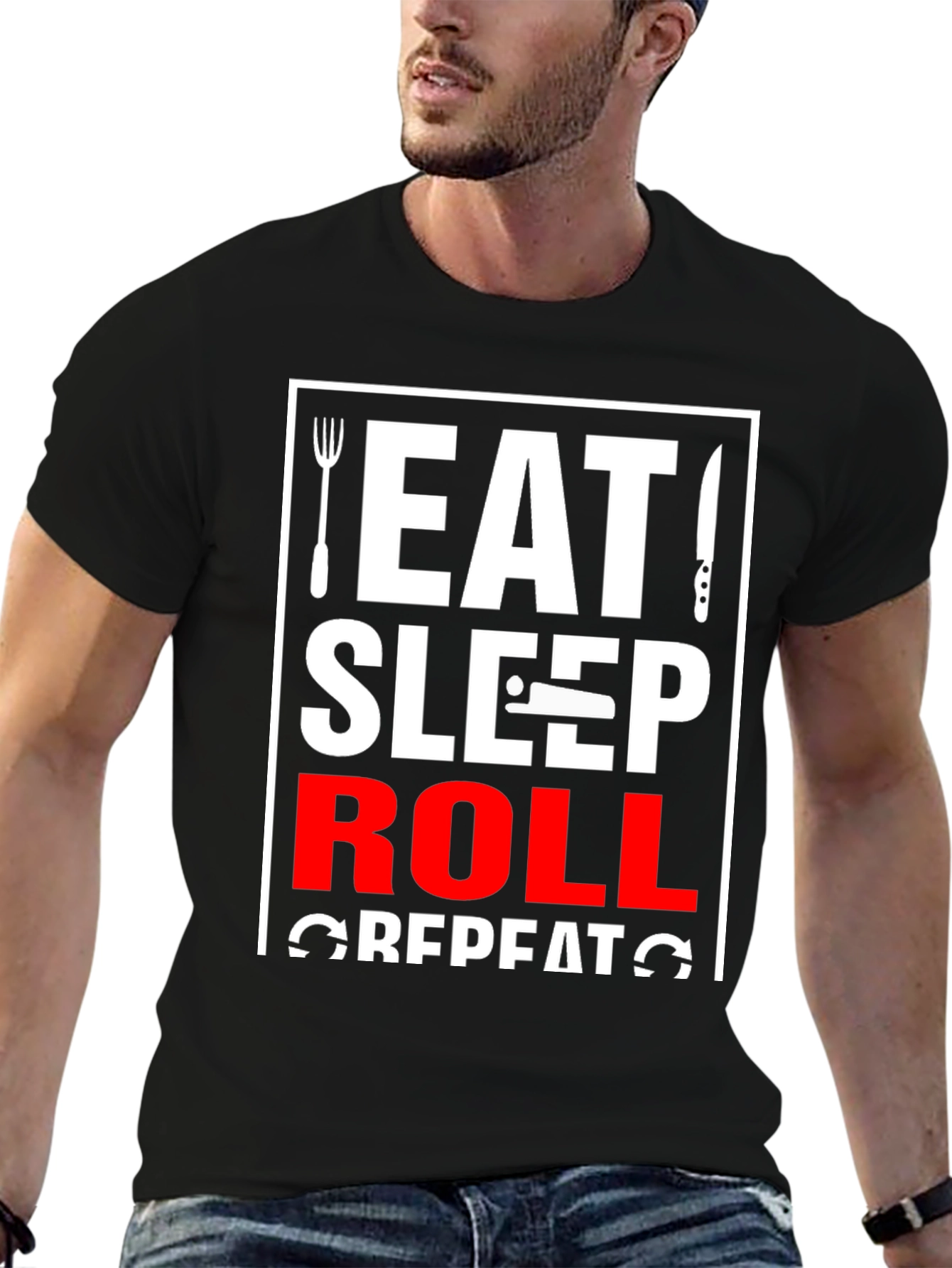 Black Eat Sleep Roll Repeat T-Shirt view 6