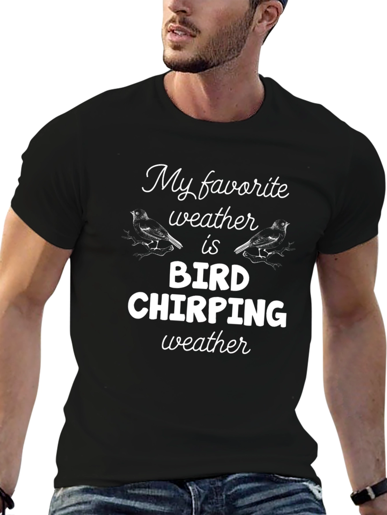 Black Bird Chirping Weather Graphic T-Shirt view 6