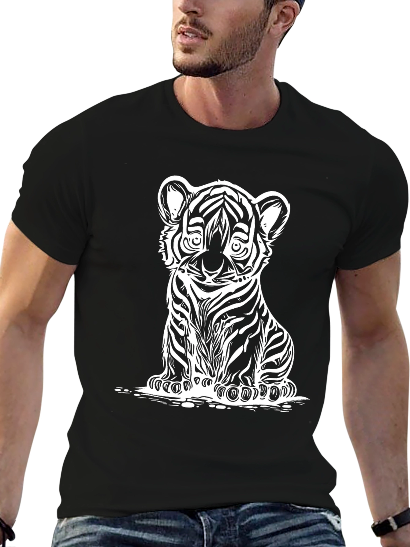 Black Tiger Cub Graphic T-Shirt - Black Cotton Blend view 6