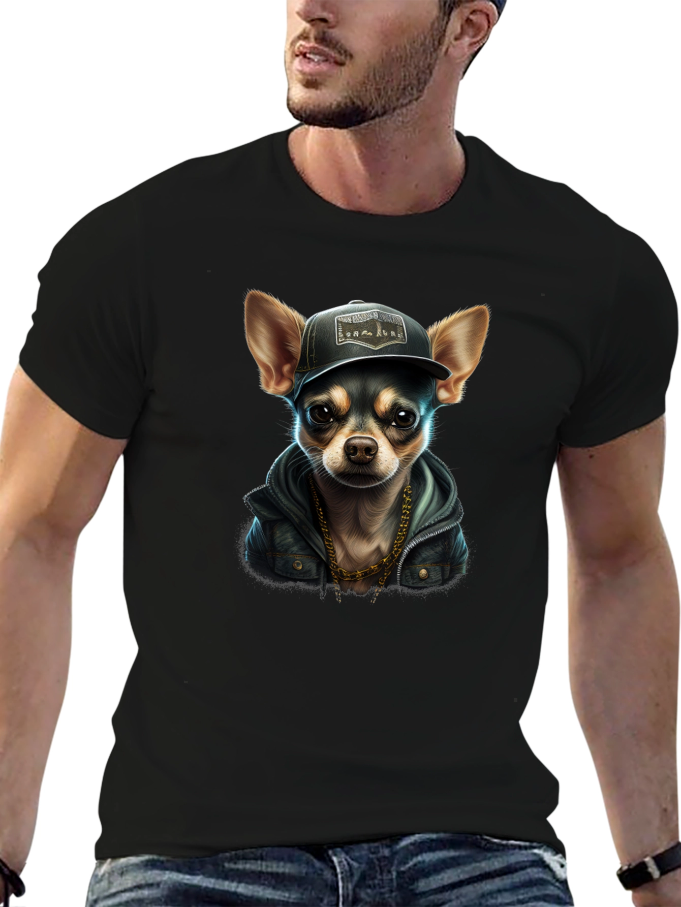 Black Cool Chihuahua Graphic T-Shirt view 6