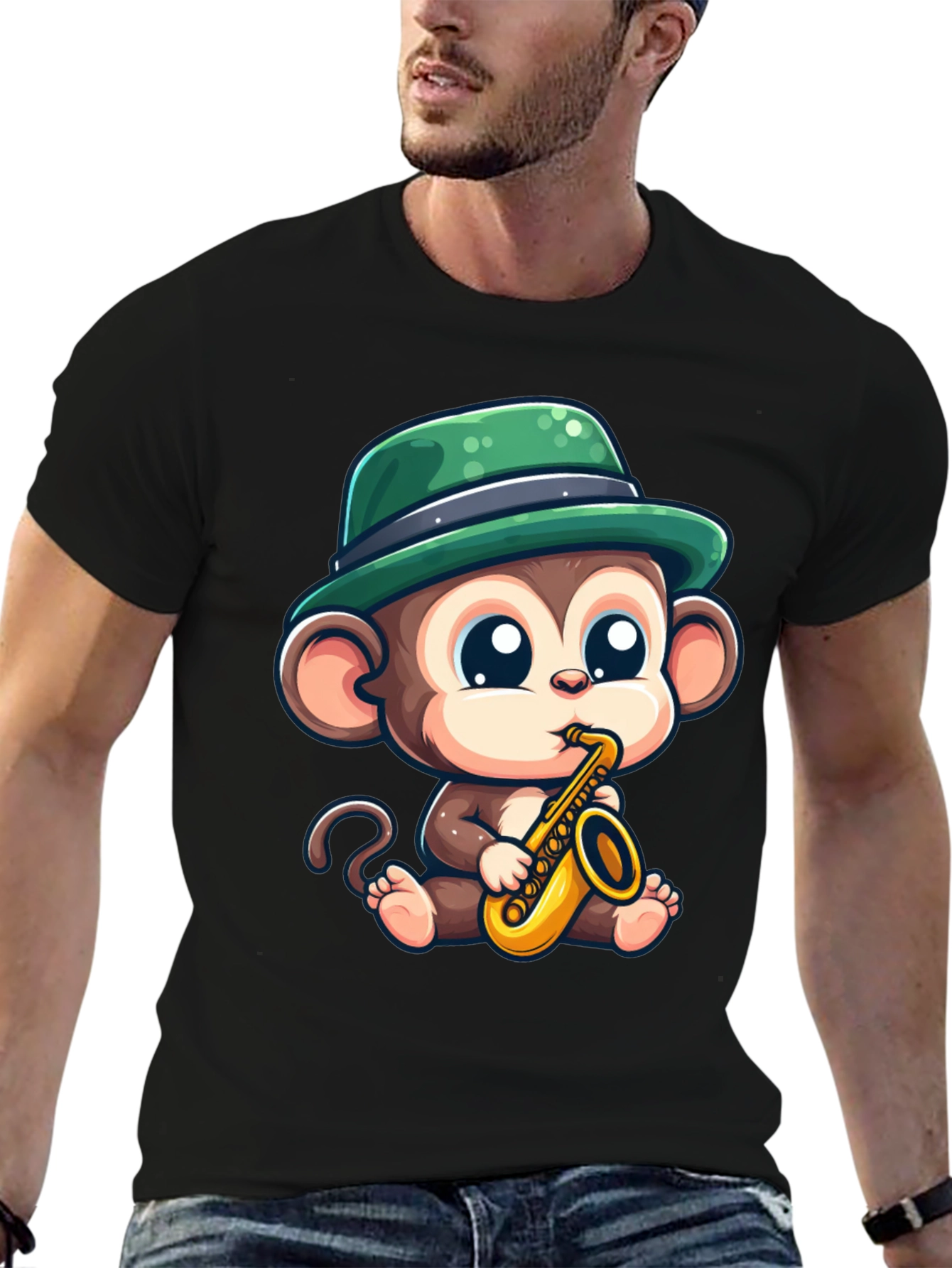 Black Monkey Saxophone T-Shirt: Cool Cartoon Graphic Tee view 6