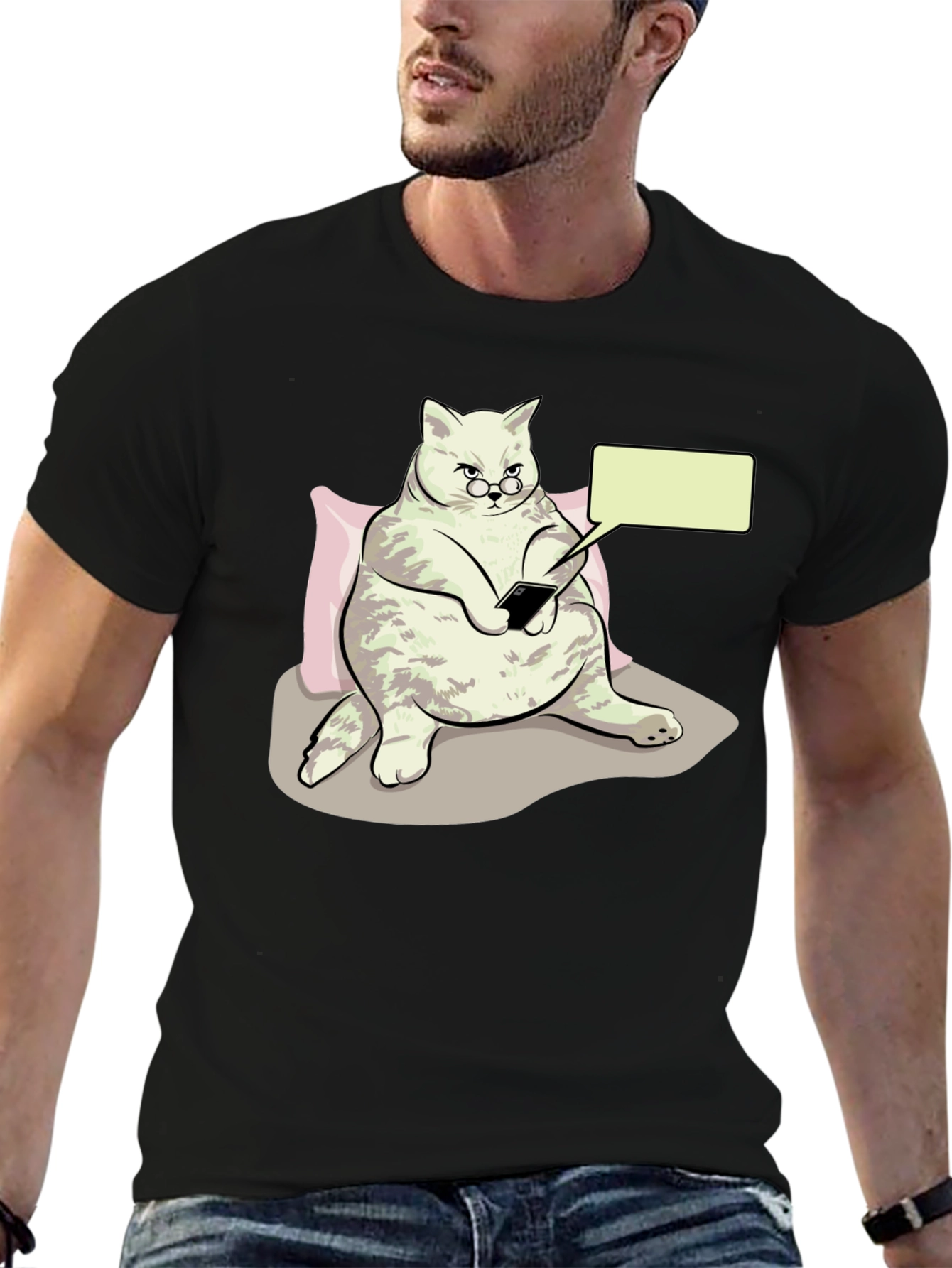 Black Funny Cat T-Shirt - Tech Savvy Feline view 6