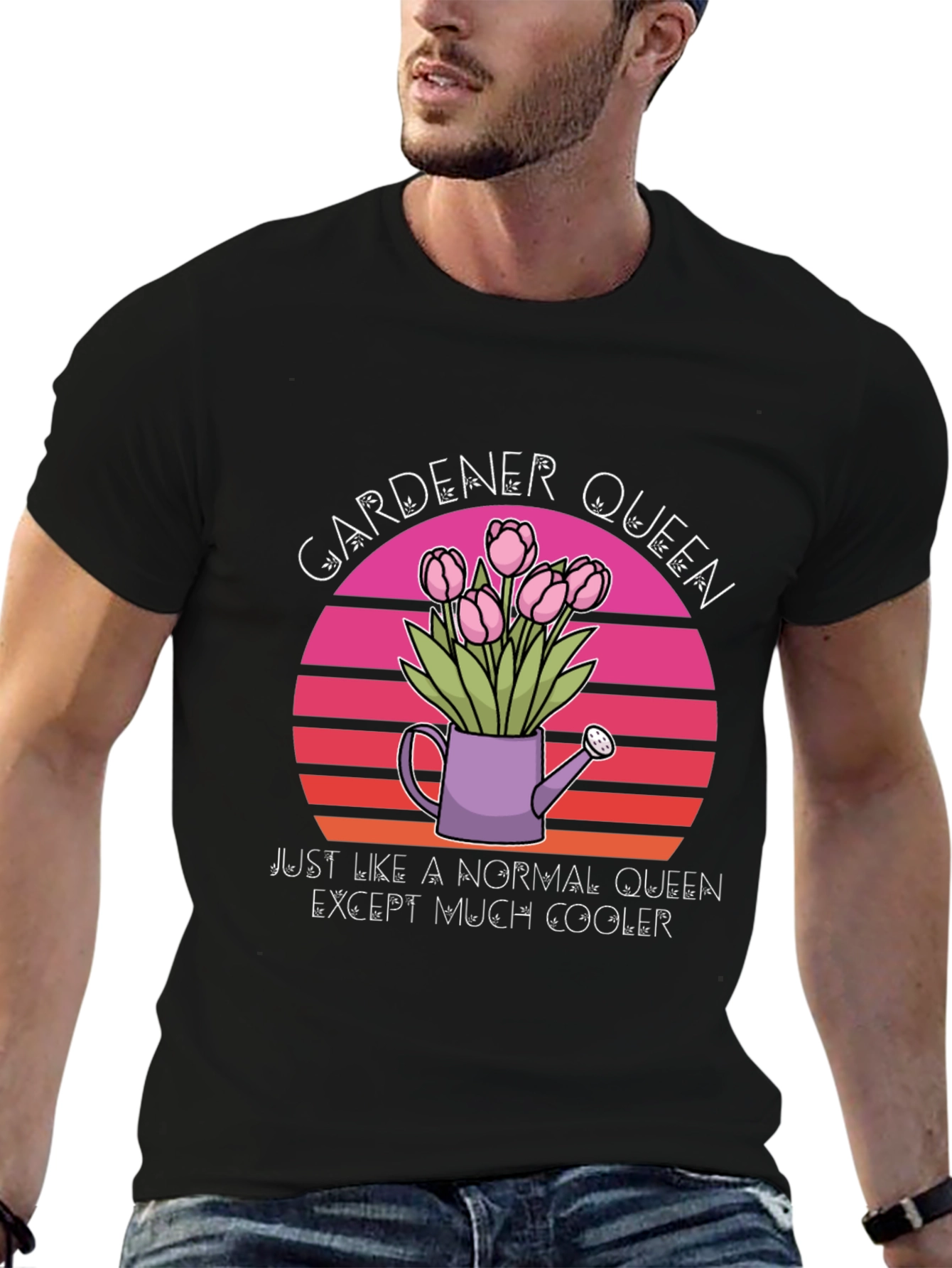 Black Gardener Queen T-Shirt - Cool Floral Design view 6