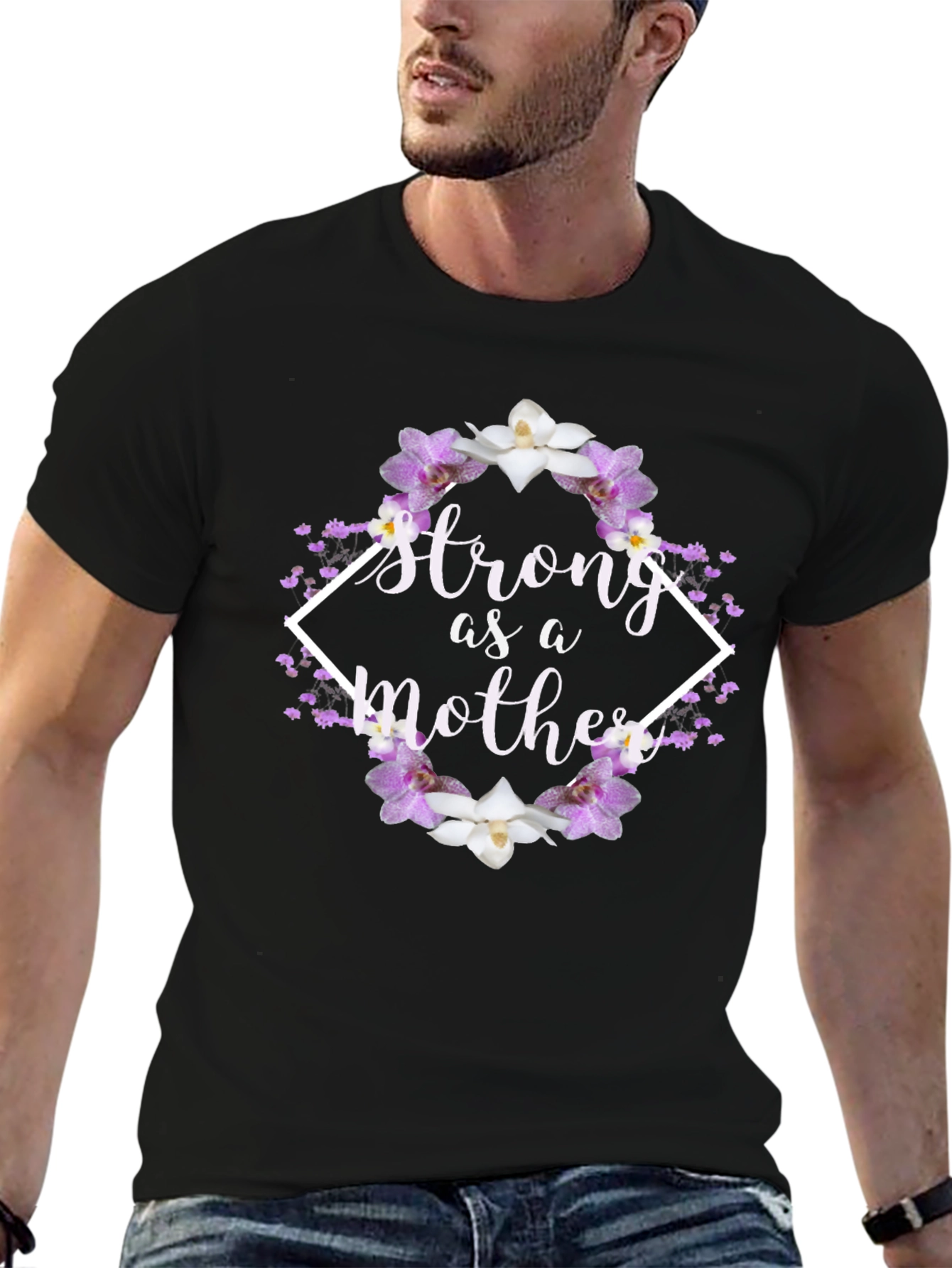 Black Strong as a Mother Floral T-Shirt view 6