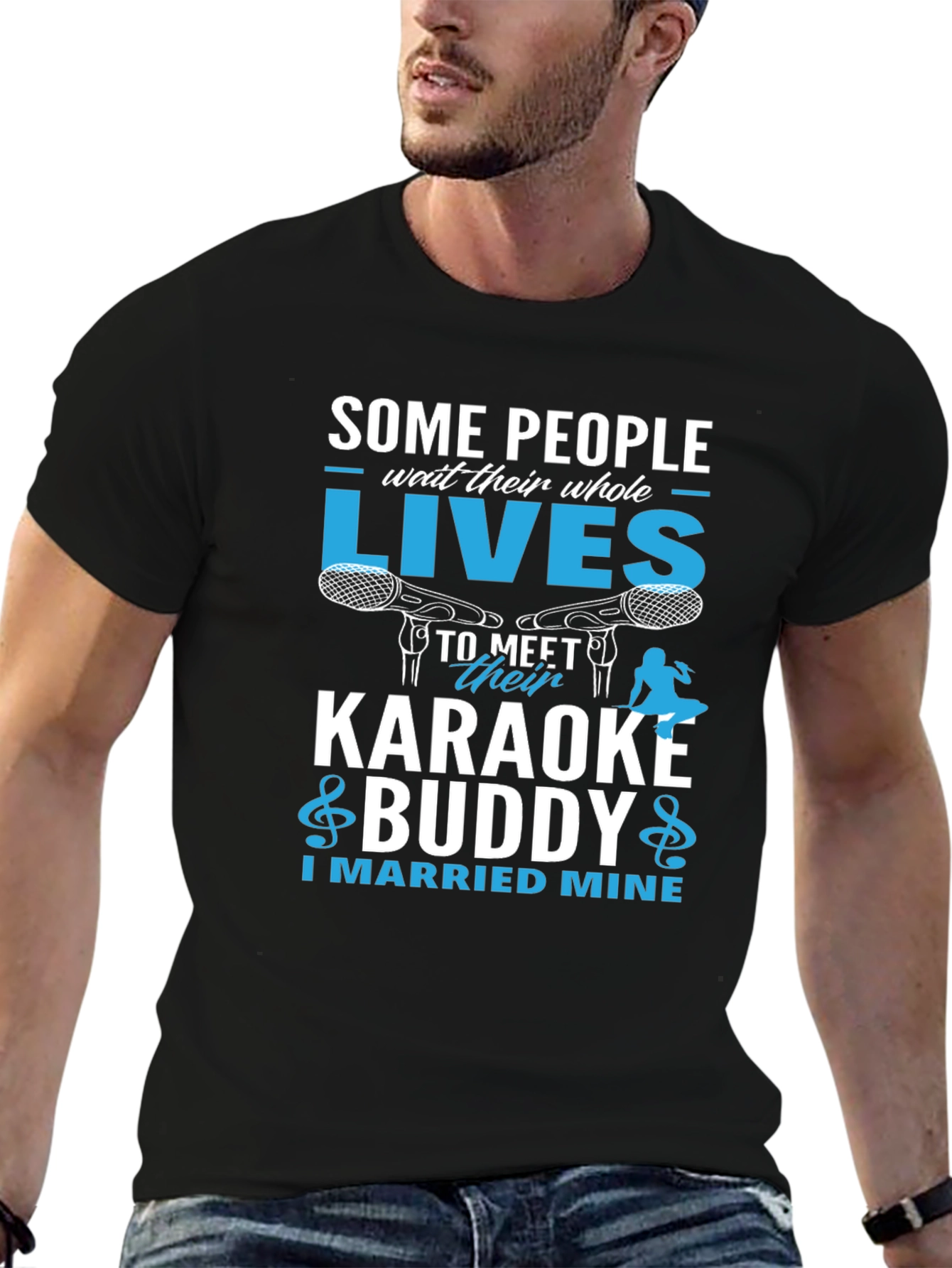 Black Karaoke Buddy T-Shirt - I Married Mine! view 6
