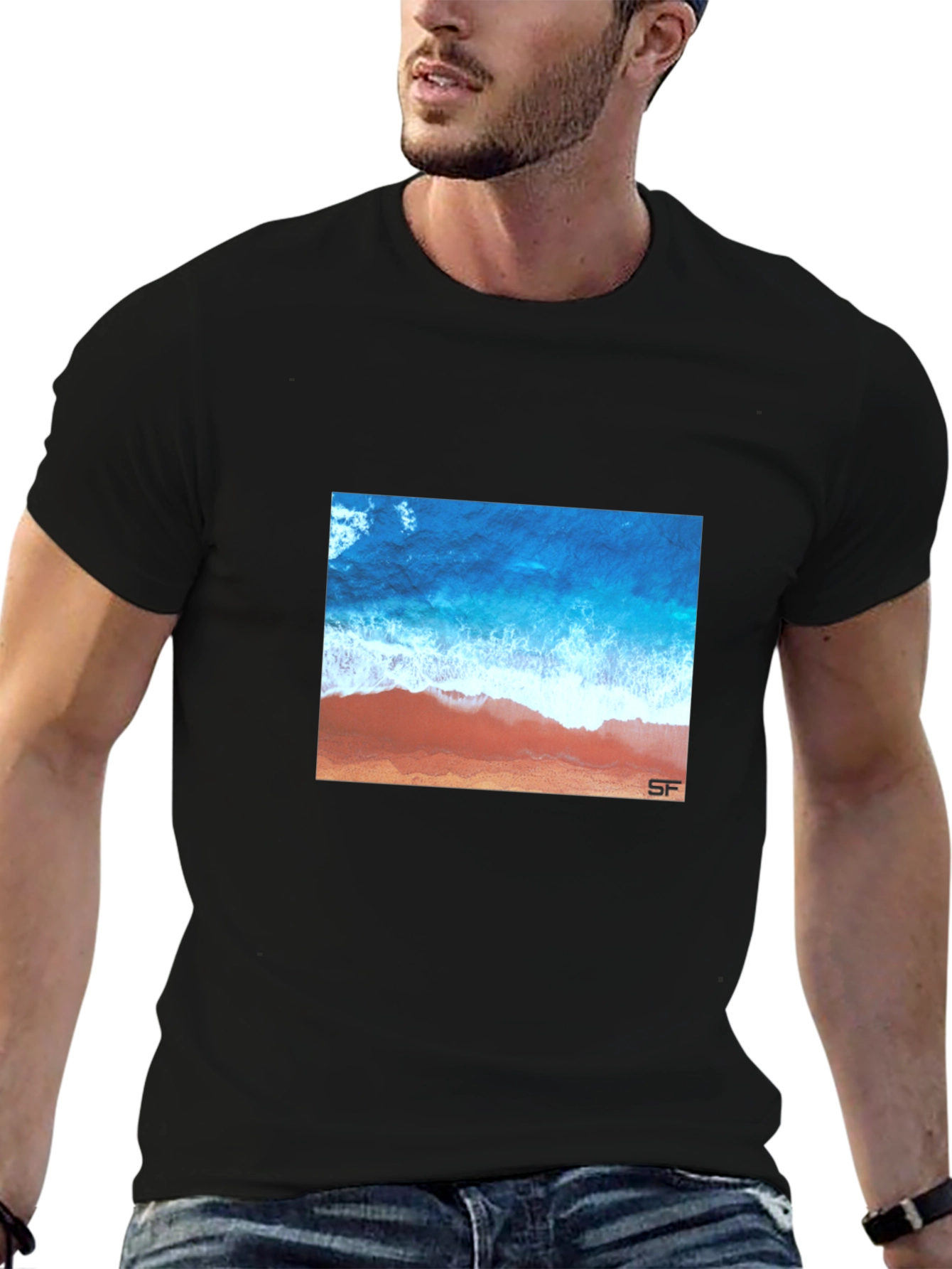Black Ocean View Graphic Tee - Stylish Black T-Shirt view 6