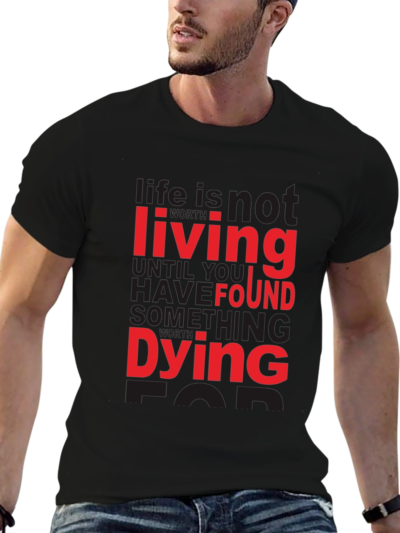 Black Life Quote T-Shirt - Living Dying Found Black Tee view 6