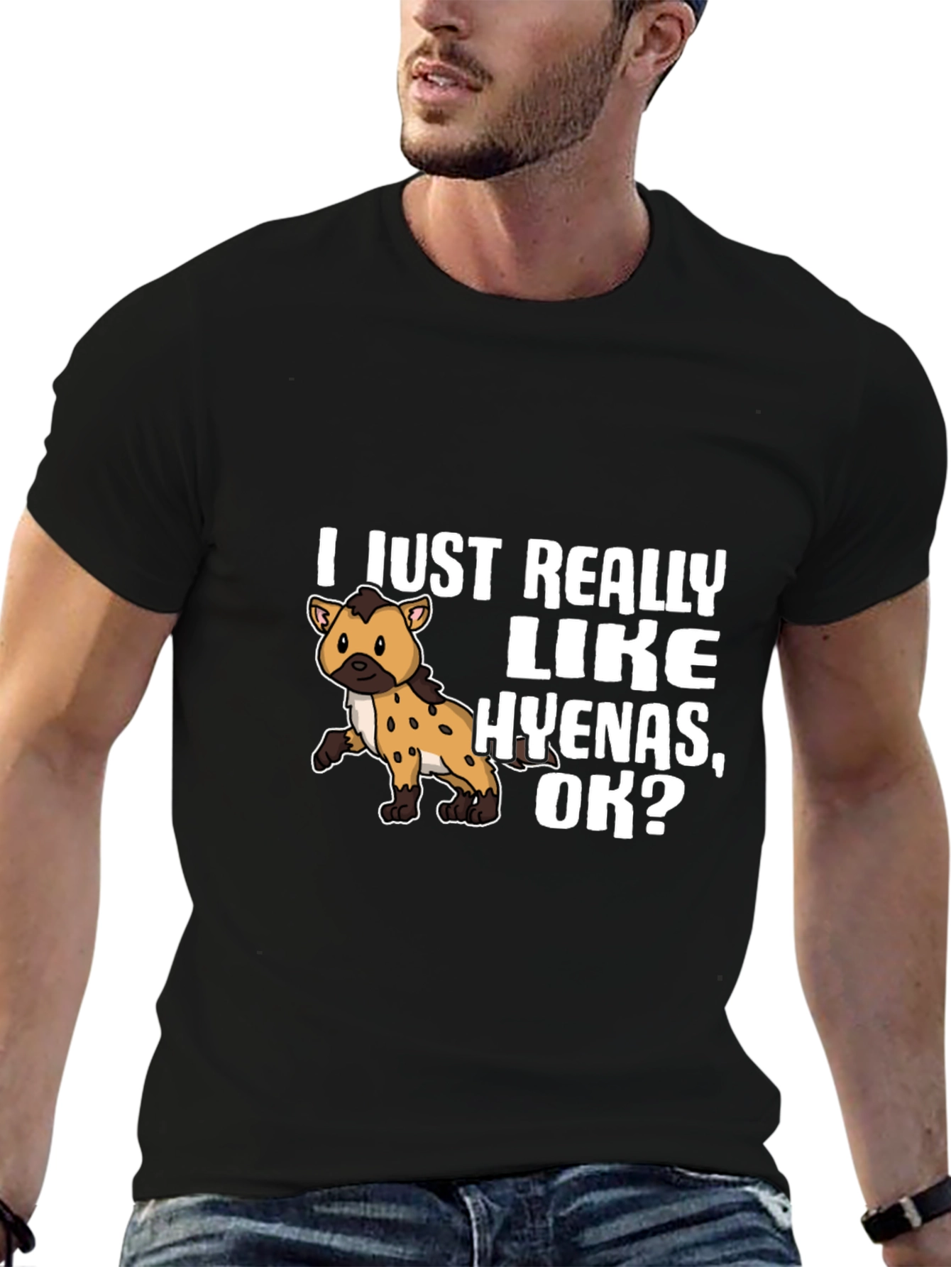 Black Hyena Lover Graphic Tee - I Just Really Like Hyenas T-Shirt view 6