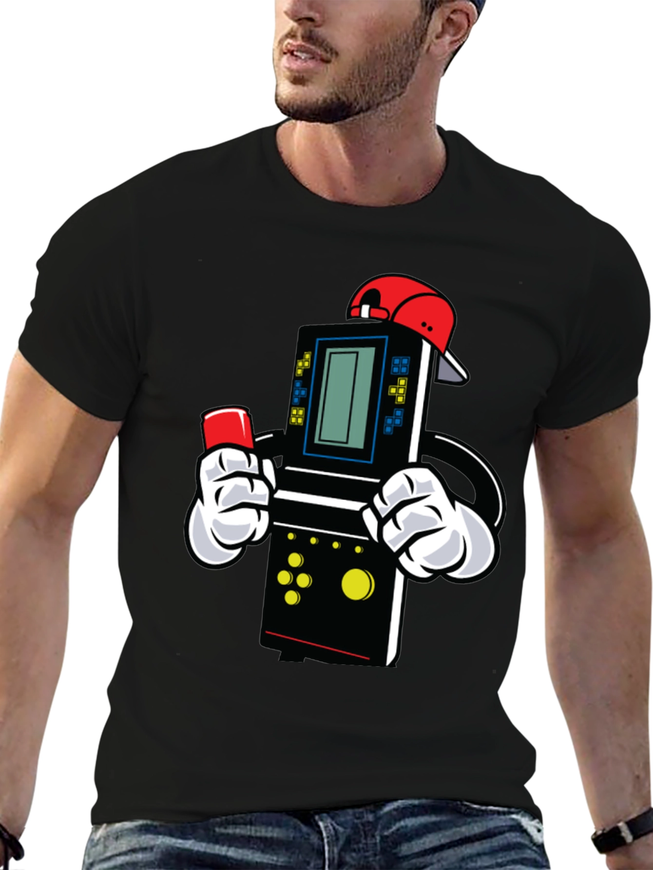 Black Retro Game Character T-Shirt view 6