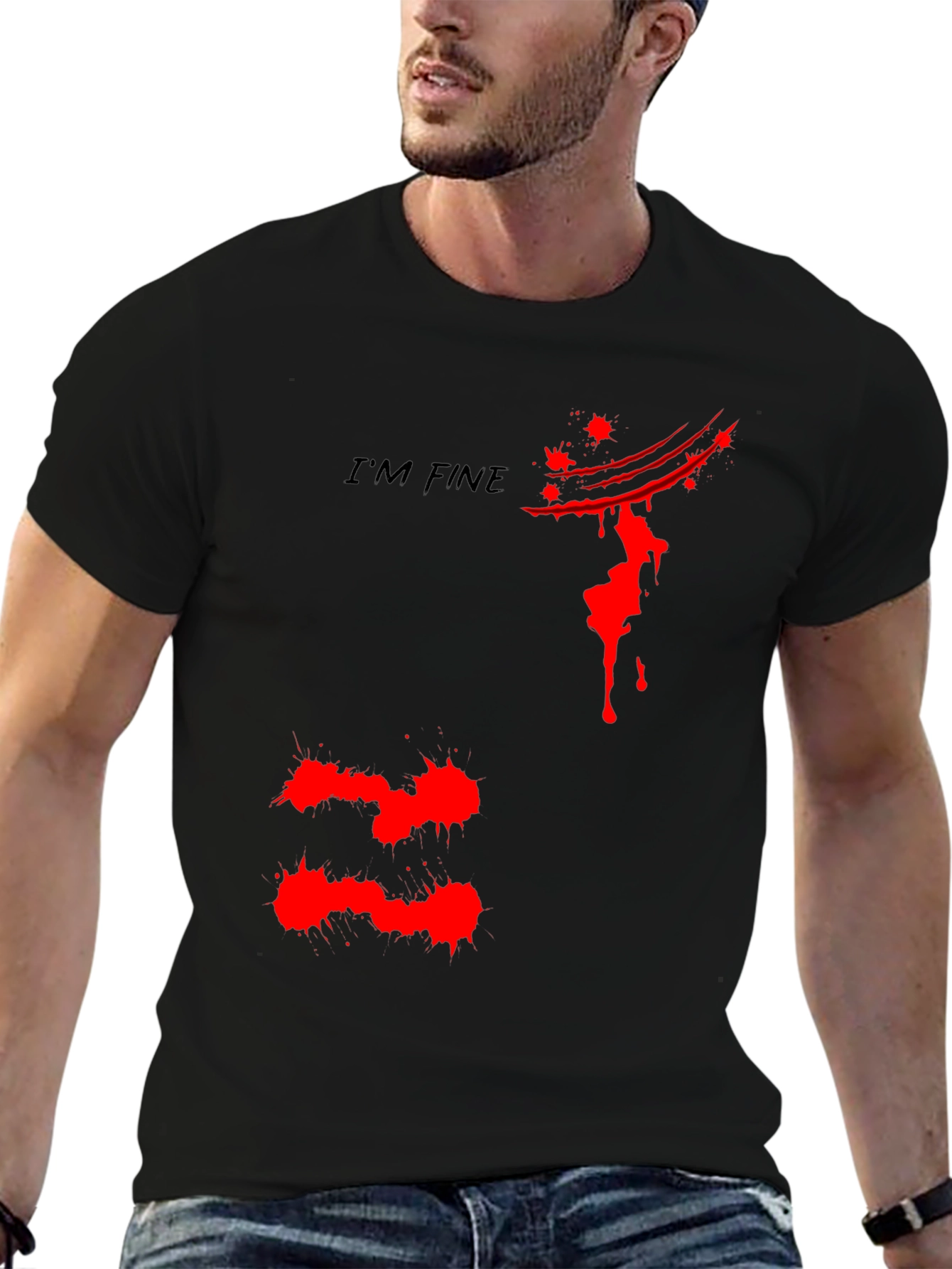 Black I'm Fine Graphic Tee - Black Cotton T-Shirt view 6