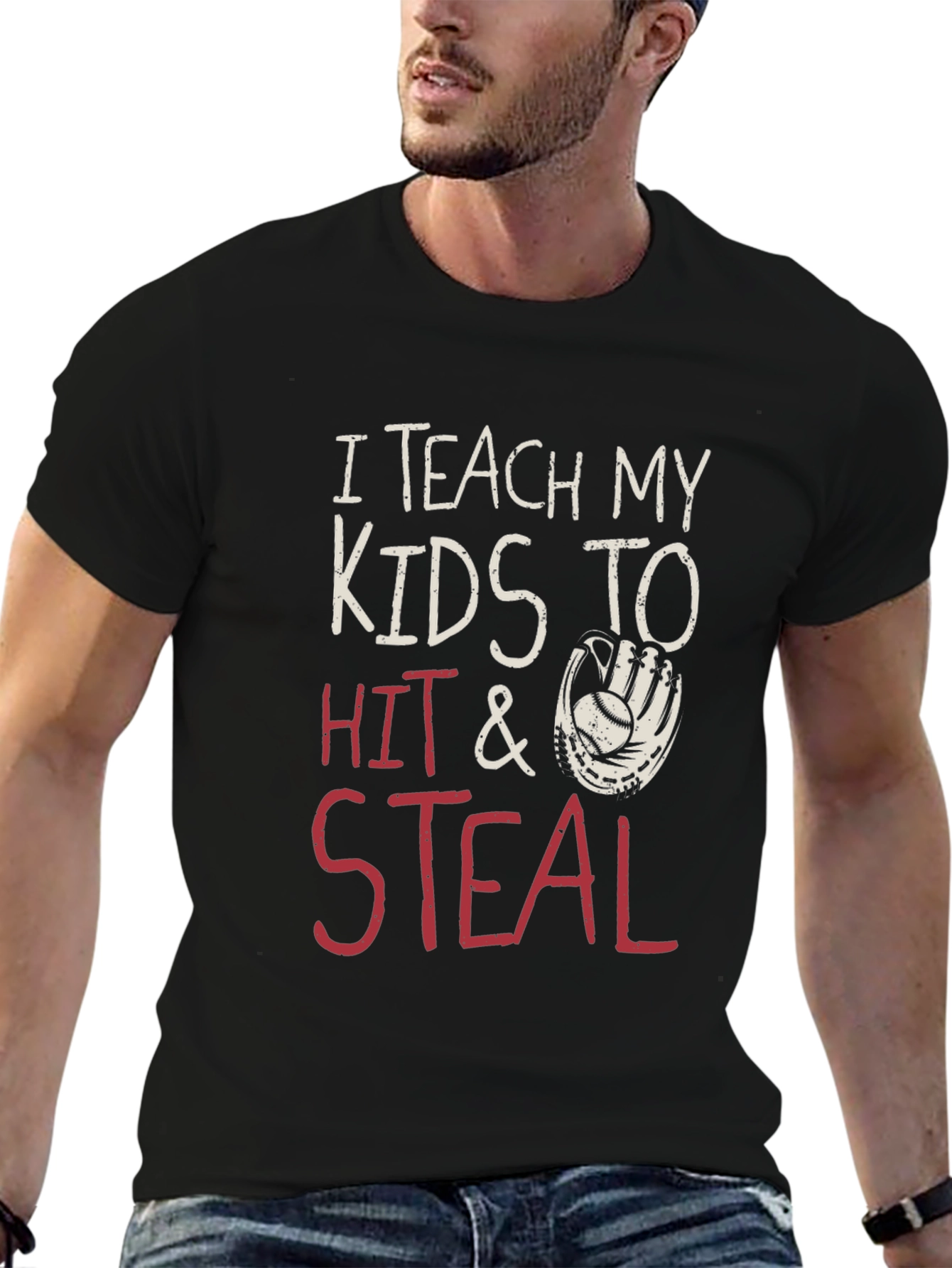 Black I Teach My Kids to Hit & Steal Baseball Graphic Tee view 6