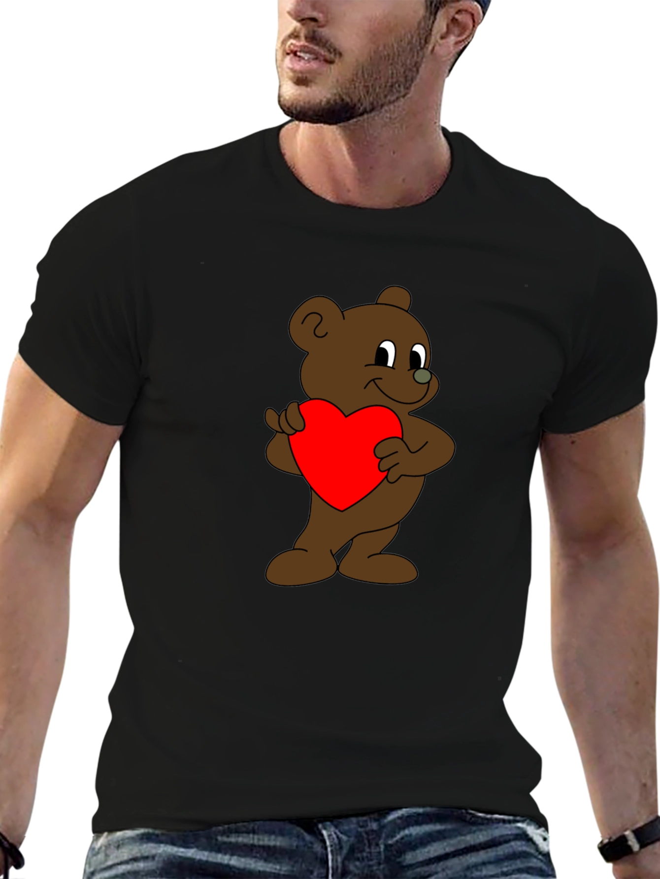 Black Bear Hug Heart T-Shirt - Soft Cotton view 6