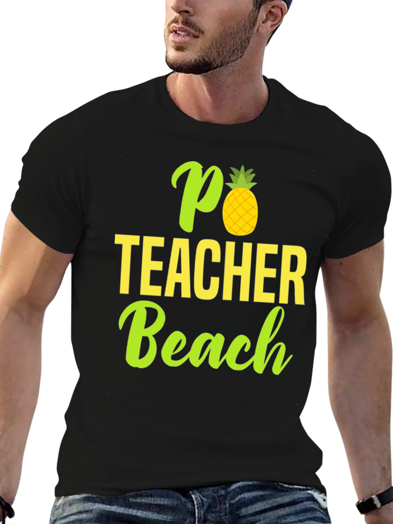 Black Pineapple Teacher Beach T-Shirt - Summer Ready! view 6