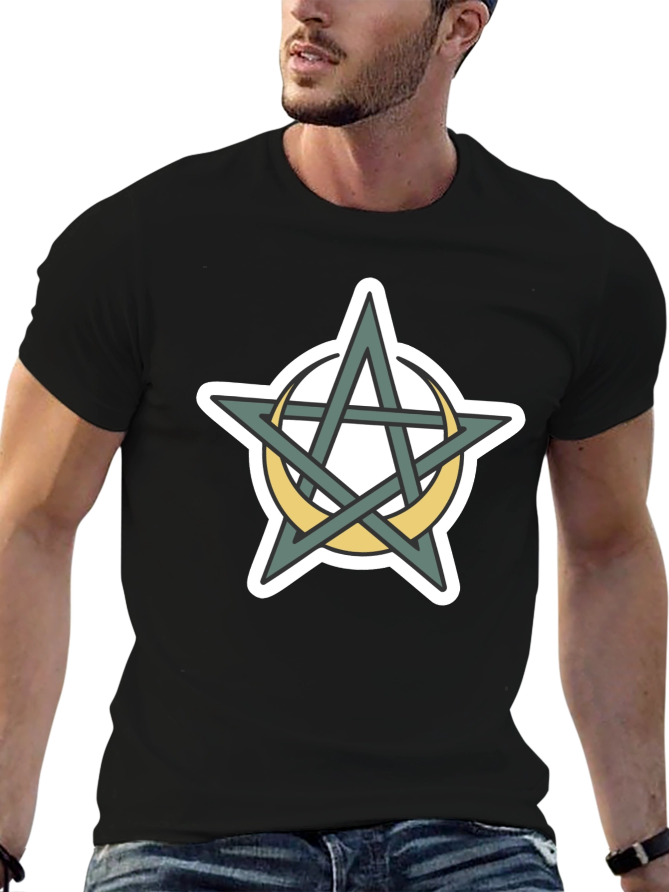 Black Occult Pentagram Moon T-Shirt - Black view 6