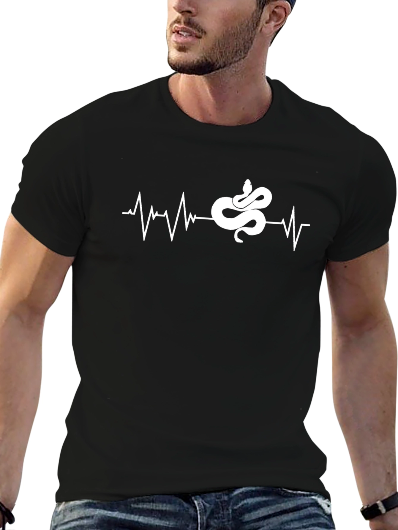 Black Snake Heartbeat Graphic Tee - Stylish Animal Lover Shirt view 6