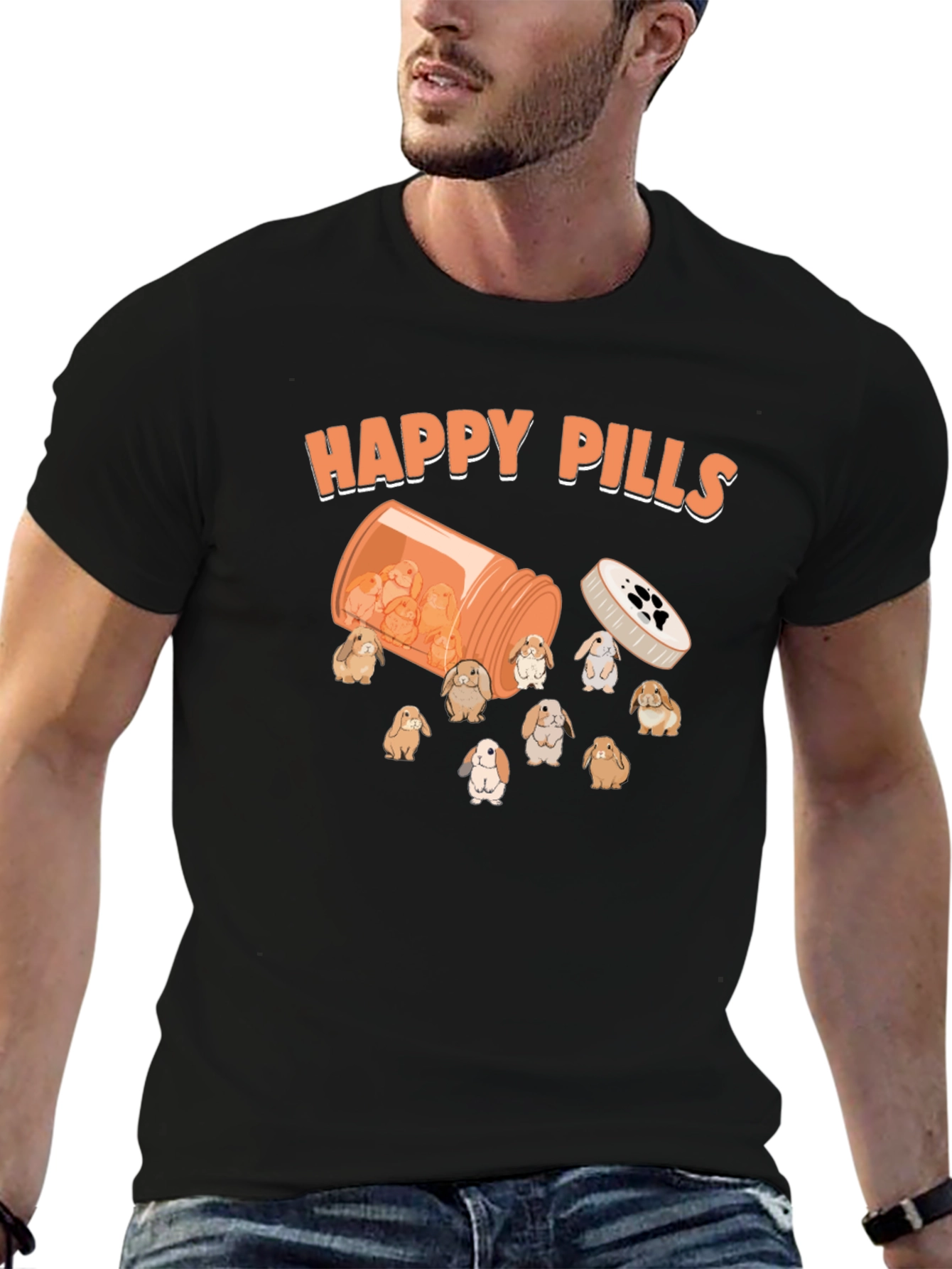Black Happy Pills Bunny T-Shirt Cute Graphic Tee view 6