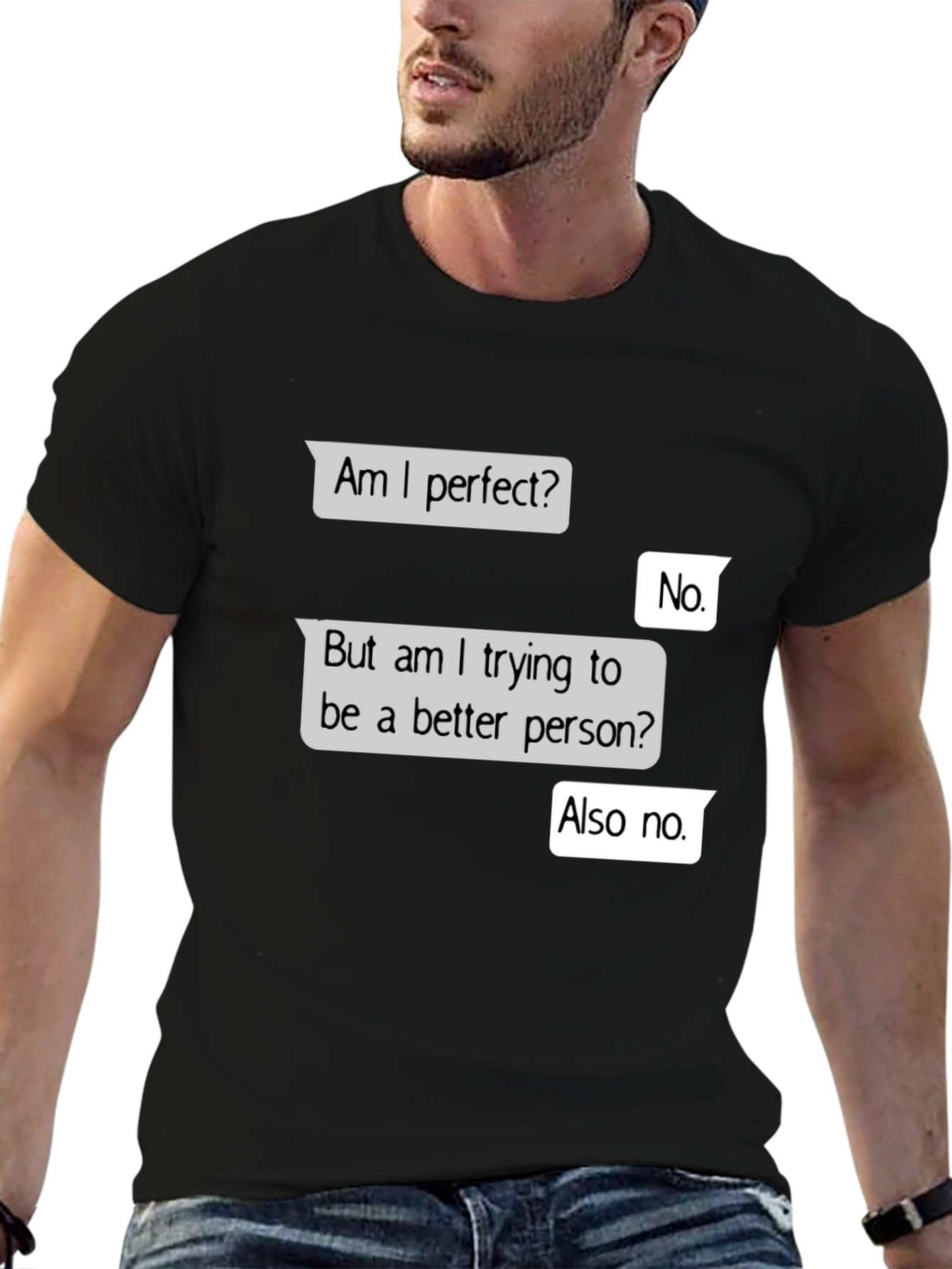 Black Funny 'Am I Perfect?' Graphic T-Shirt view 6