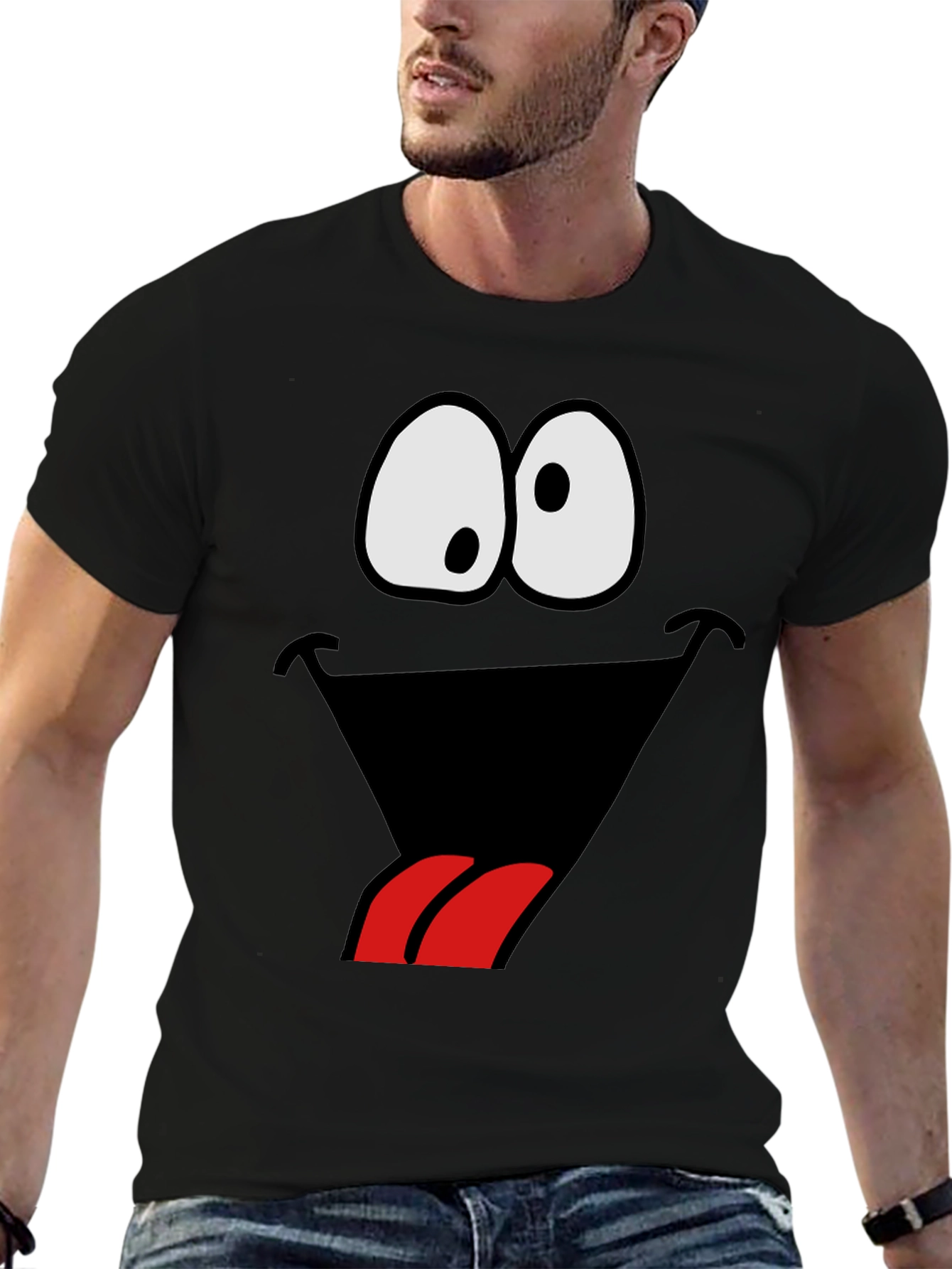 Black Funny Goofy Face Graphic Tee - Black view 6