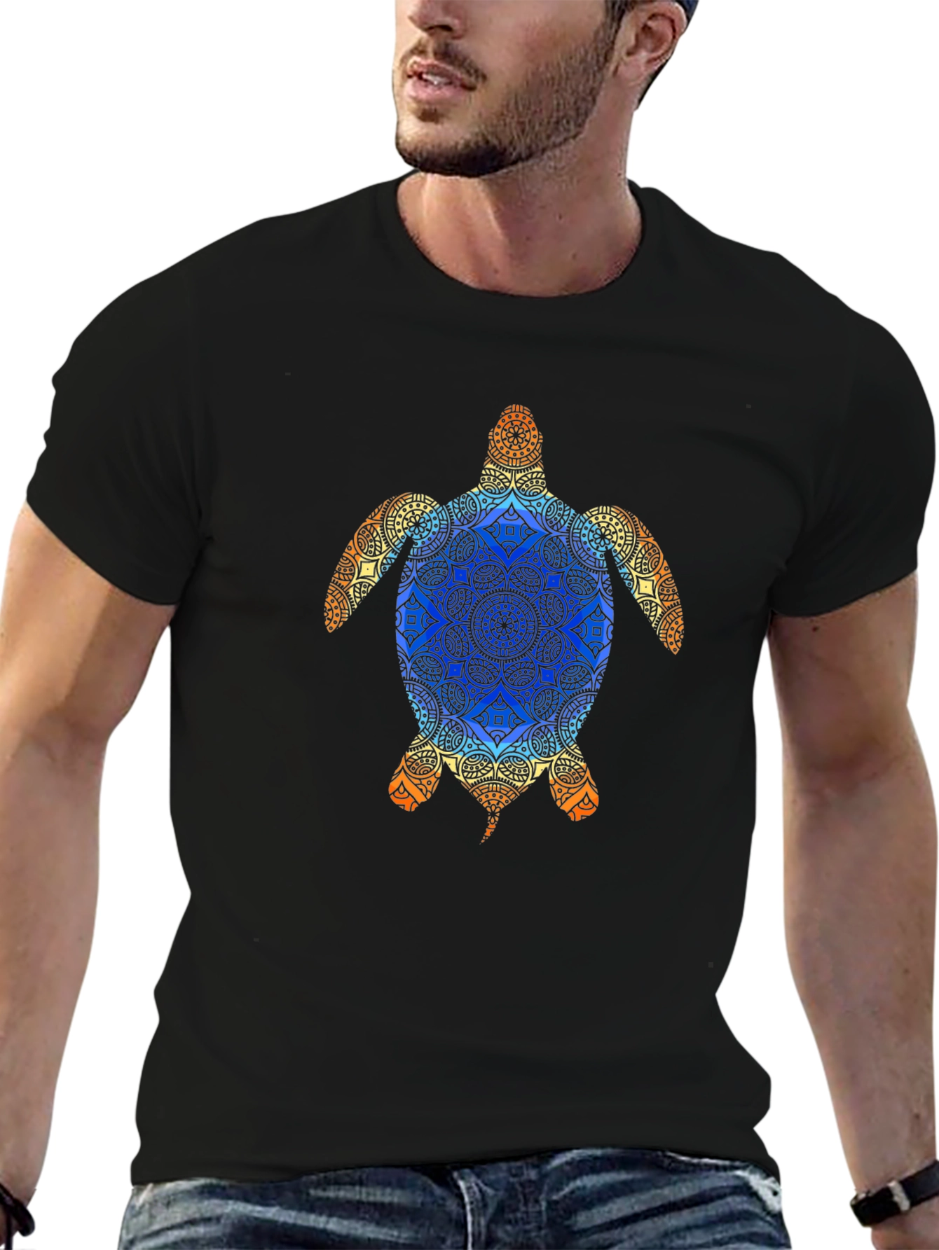 Black Turtle Mandala Graphic Tee - Black view 6