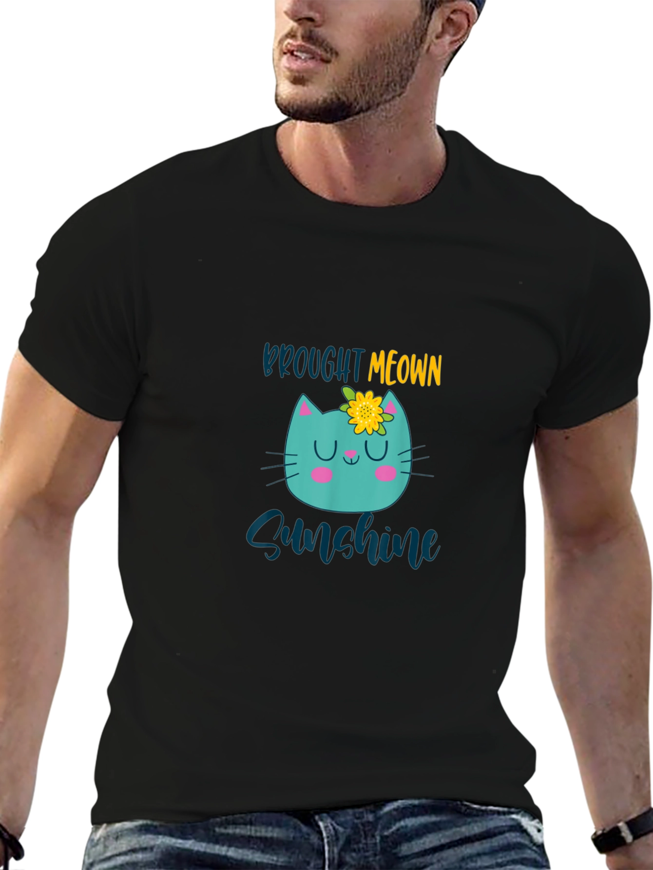 Black Brought Meown Sunshine Black T-Shirt view 6