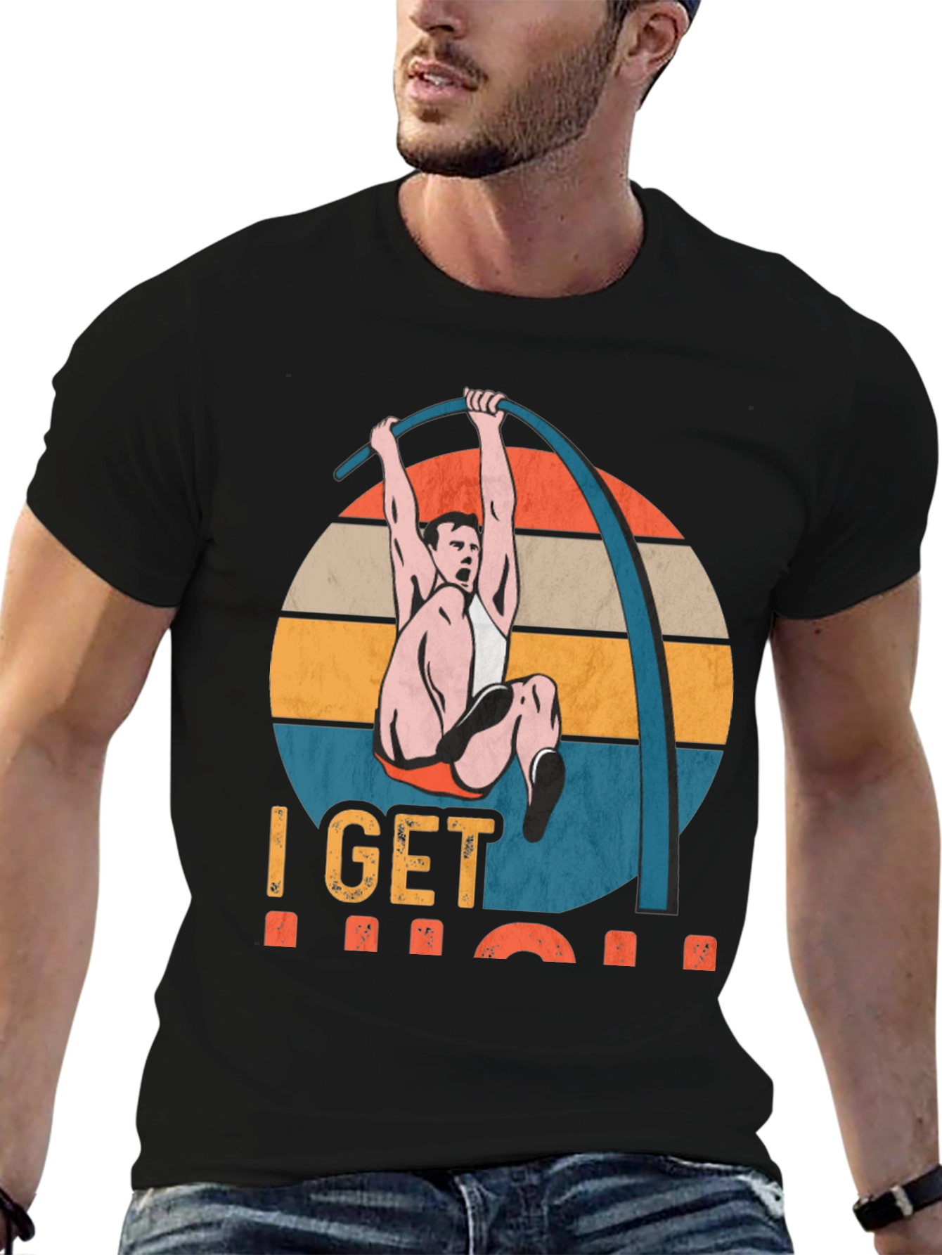 Black I Get High Pole Vault T-Shirt view 6