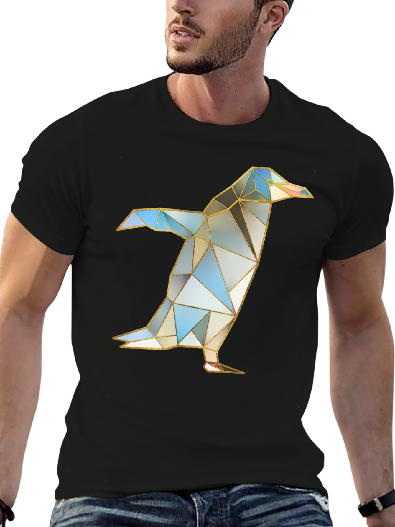 Black Geometric Penguin Graphic T-Shirt - Modern Art Design view 6