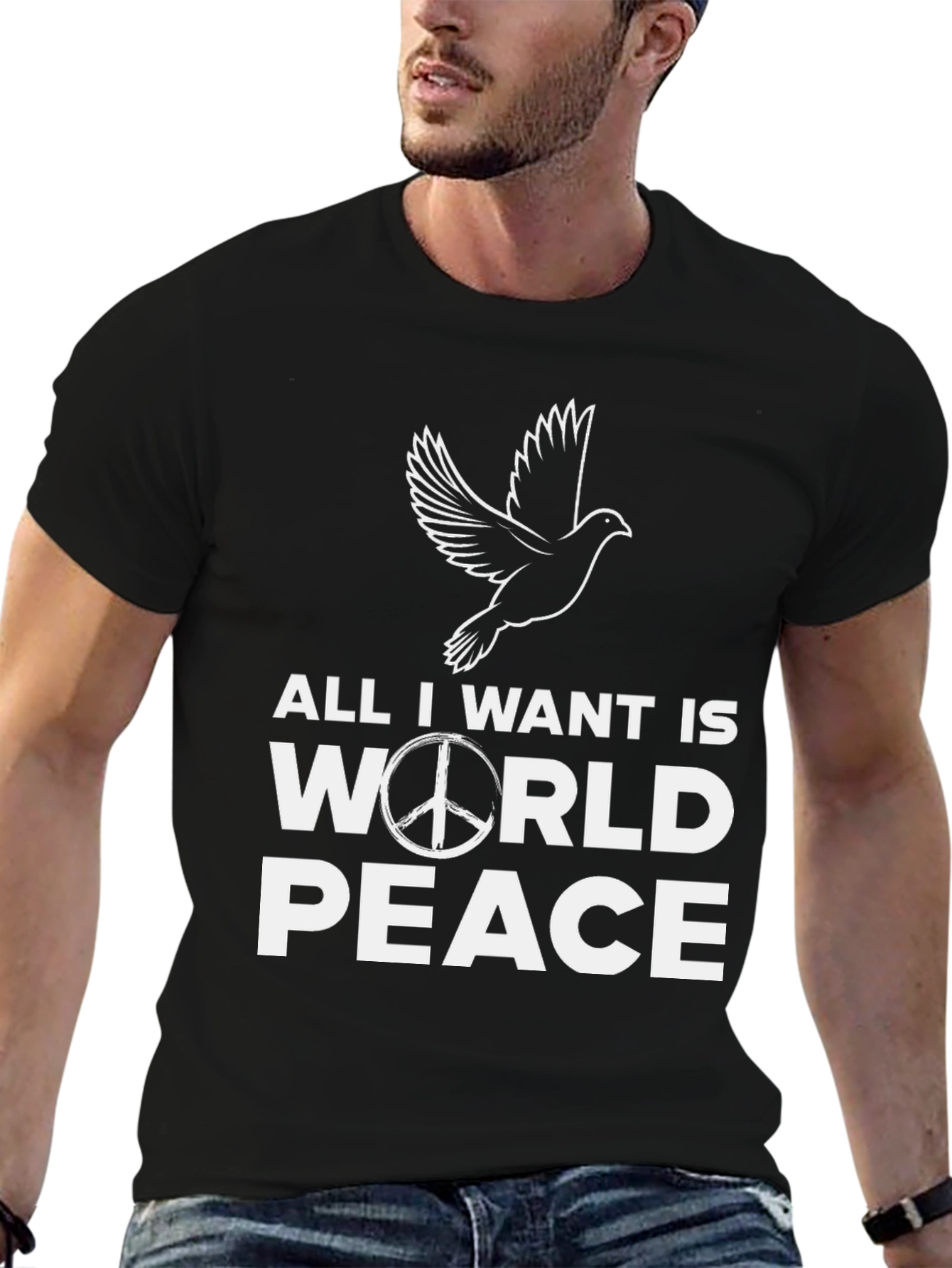 Black Peace Dove T-Shirt - All I Want Is World Peace Black Tee view 6