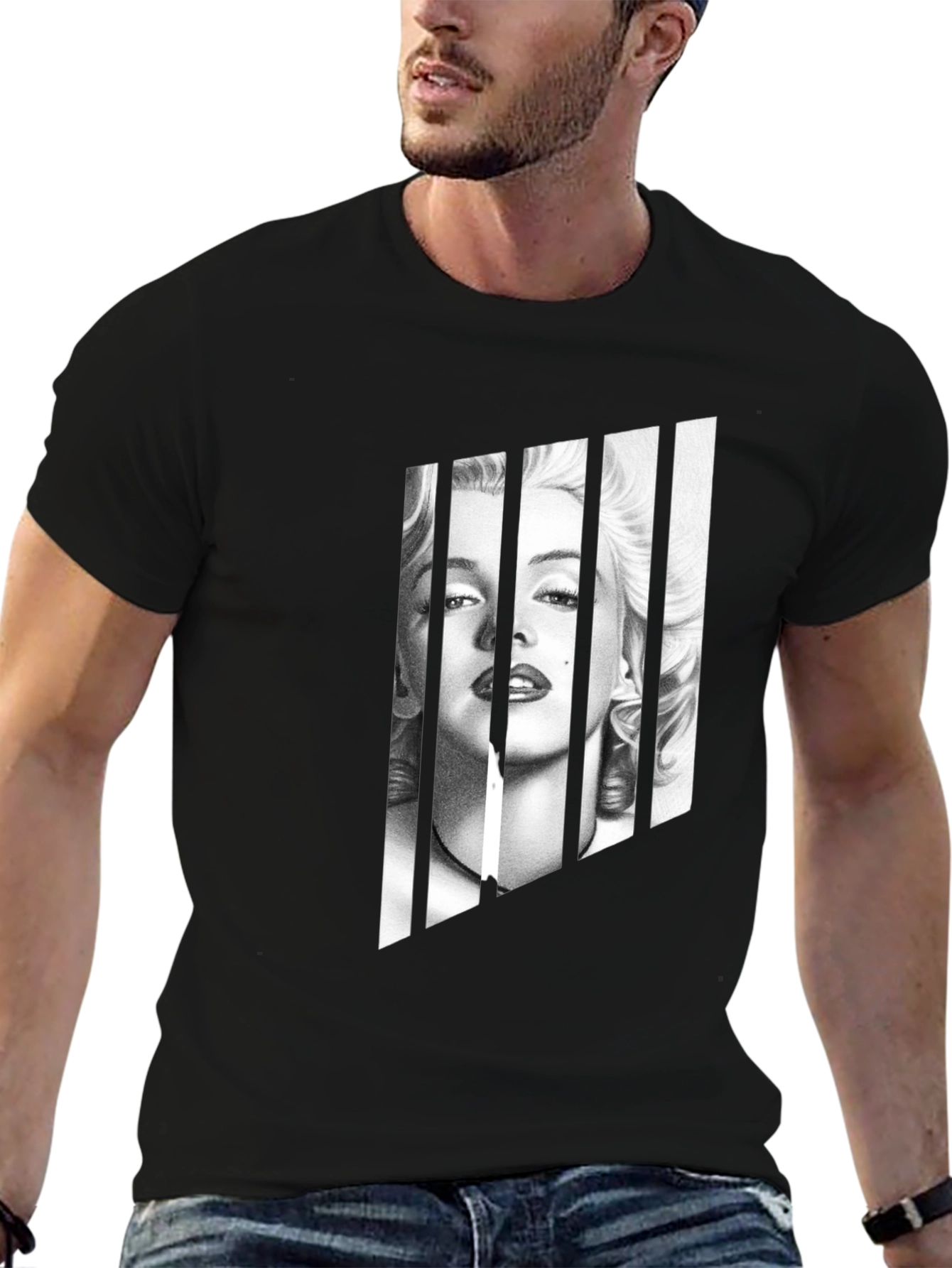 Black Marilyn Monroe Portrait Tee - Black Graphic T-Shirt view 6